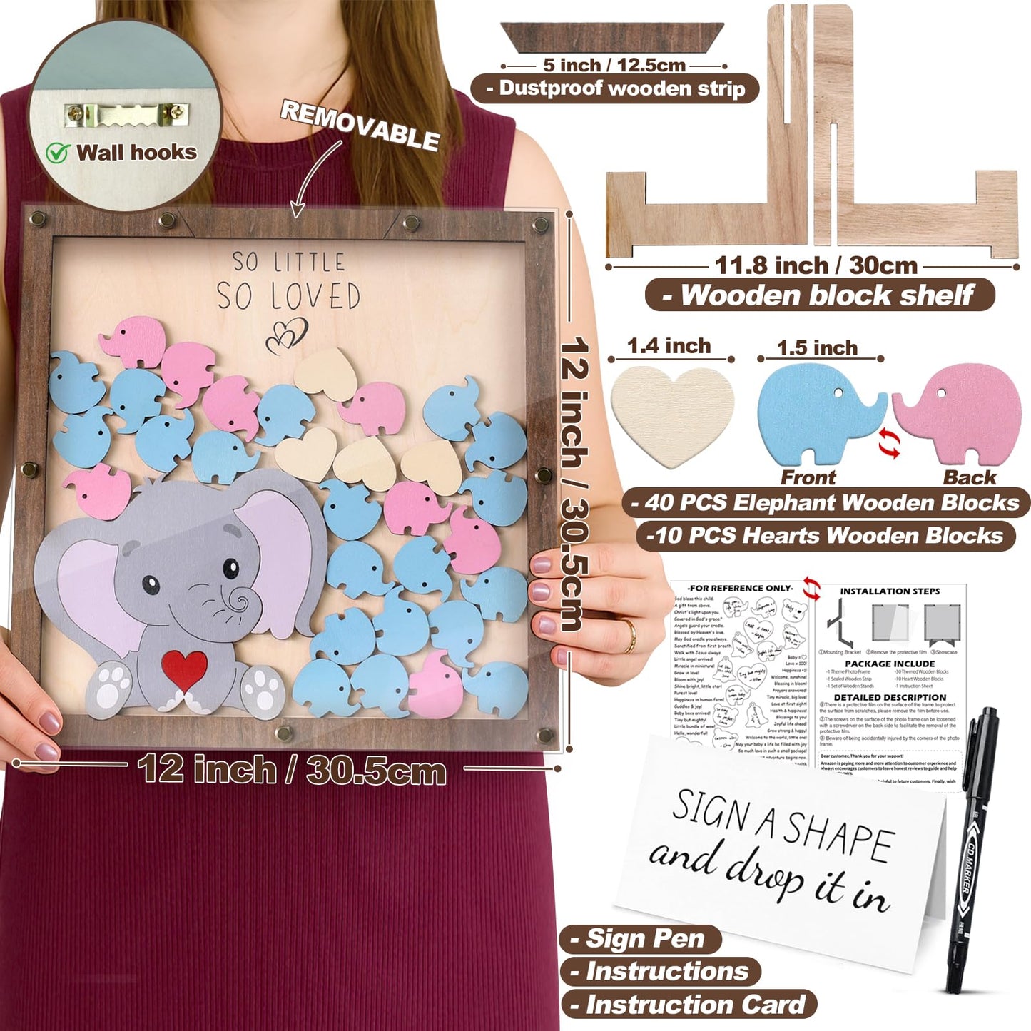 PARTYLOUD Baby Shower Guest Book, Elephant Baby Shower Decorations, Woodland Jungle Theme Baby Showers Sign in Guest Book Alternatives Frame Centerpieces Decor for Boy Girl