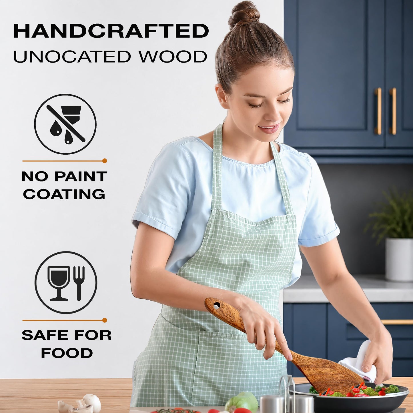 9-Piece Teak Wooden Utensil Set – Wooden Spoons for Cooking with Spoon Rest, Wooden Spatula, and Non Toxic Cooking Utensils – Premium Kitchen Utensils Set for Daily Use