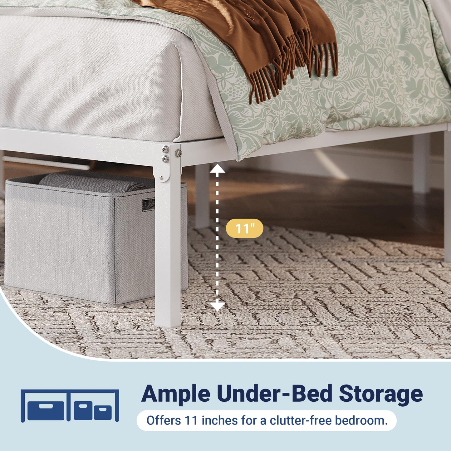 Allewie Queen Bed Frame, 12 Inch Metal Platform Beds with Storage Space, No Box Spring Required and Easy Assembly, White
