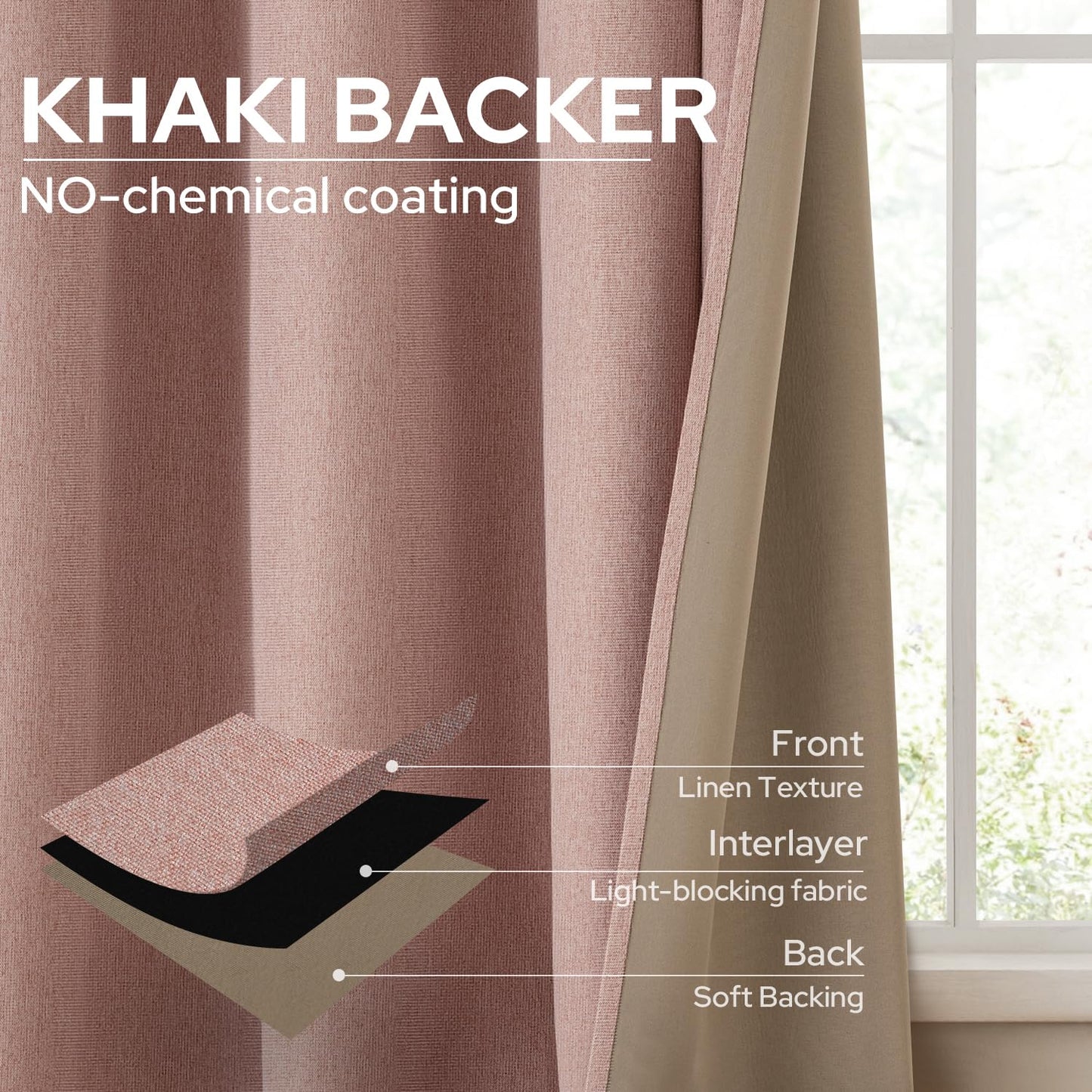 HOMEIDEAS Blush Pink 100% Blackout Curtains 84 Inches Long, Thick Faux Linen/Linen Blend Textured Window Drapes, Cute Room Darkening Grommet Curtains for Girls Bedroom, Nursery, Living Room