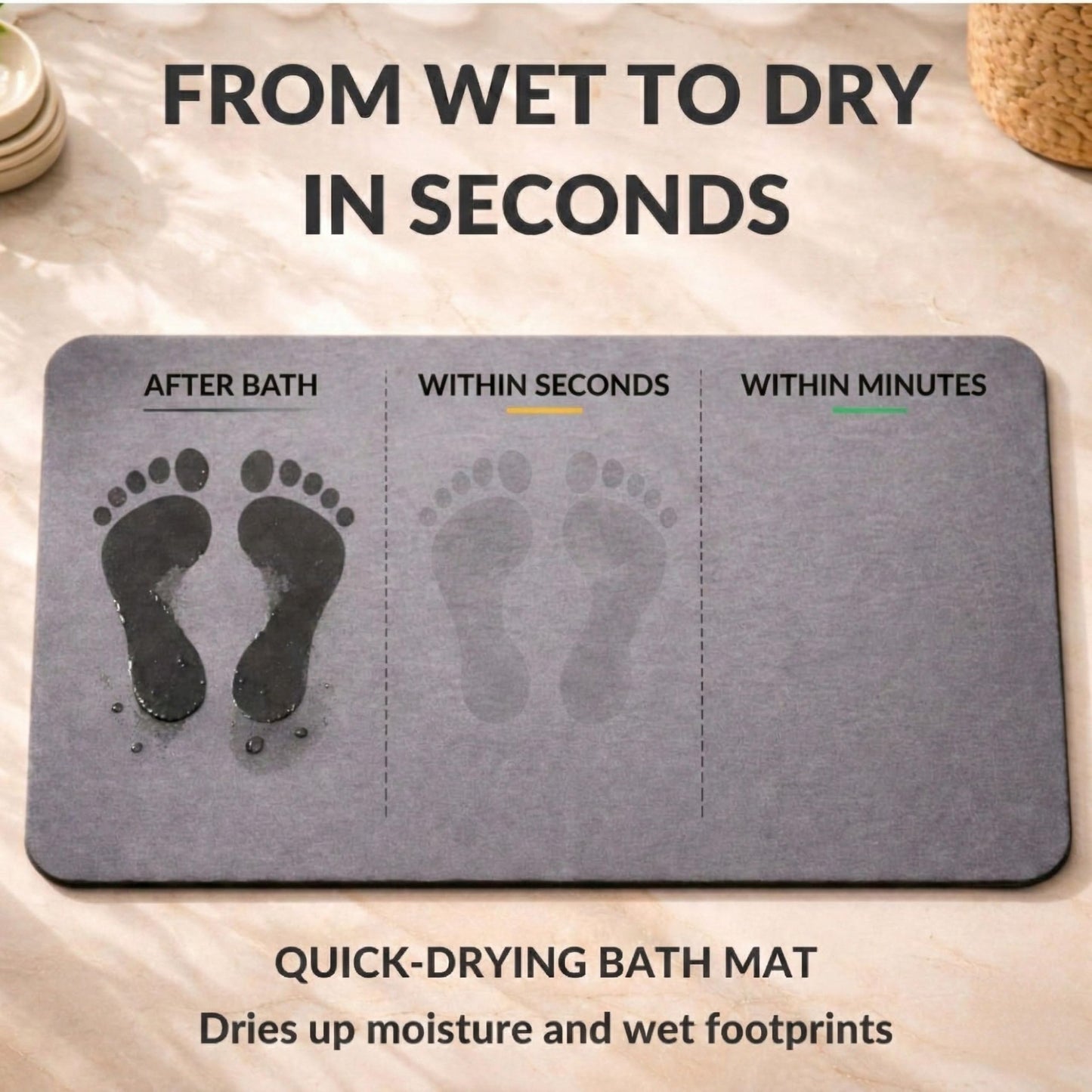 Pebble Nest Stone Bath Mat – Diatomaceous Earth Quick Drying Non-Slip Bathroom Mat – Absorbent Diatomite Shower Mat, Durable & Easy to Clean, Modern, 23.6" x 15.3" (2 Pack Charcoal Black - Marble)