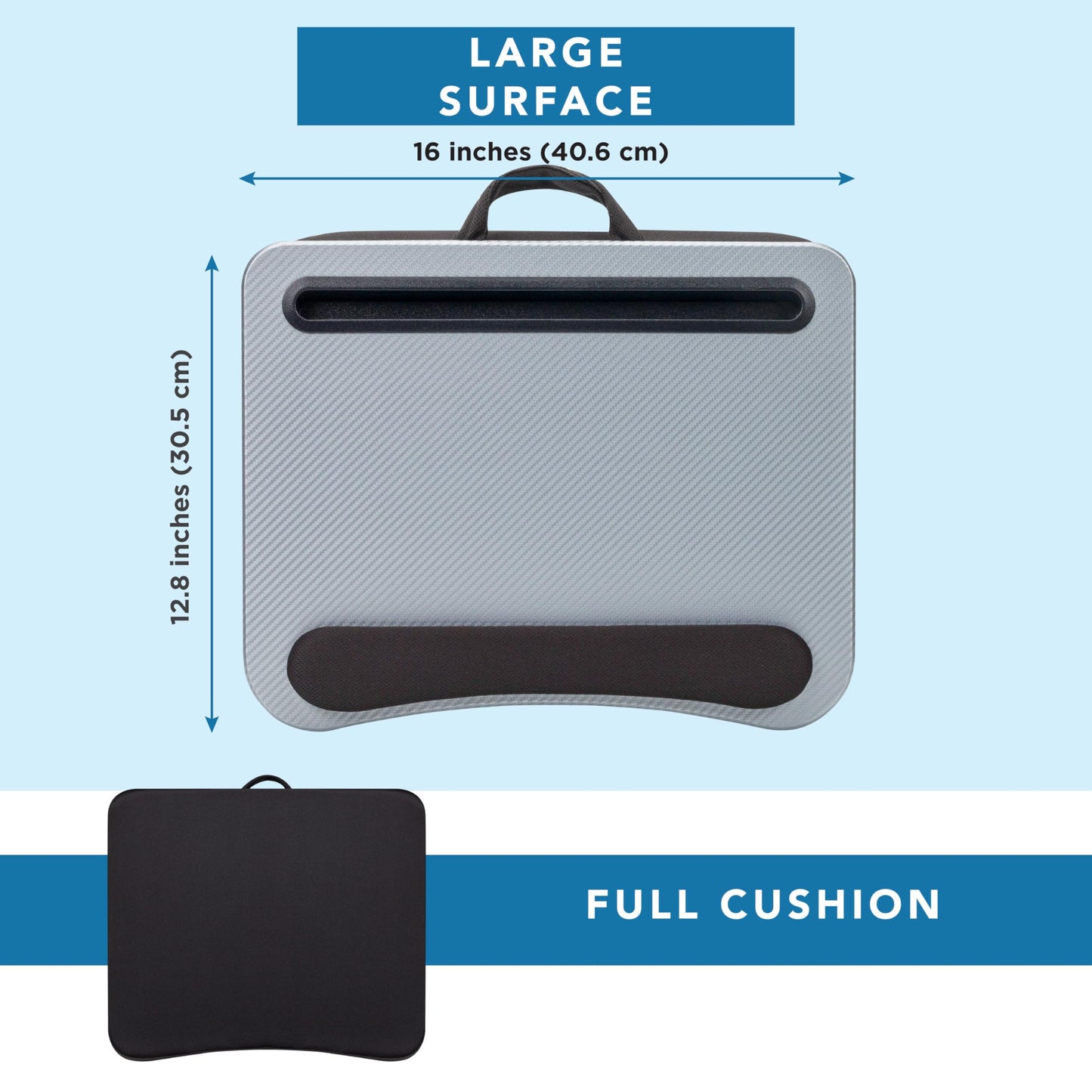 LAPGEAR Memory Foam Lap Desk with Wrist Rest and Media Slot - Medium - Silver Carbon - Fits up to 15.6 Inch Laptops and Most Tablet Devices - Style No. 91335