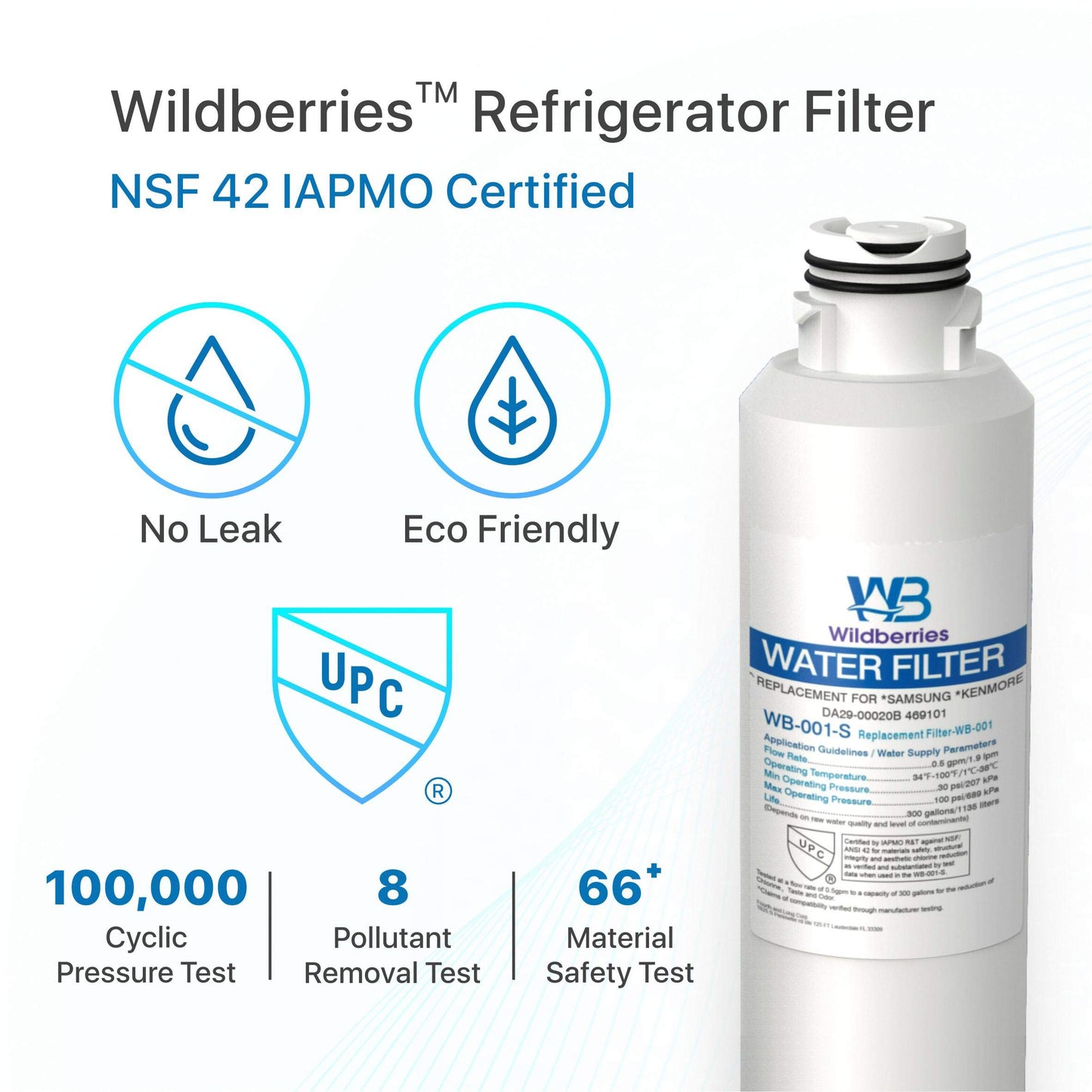 Wildberries DA29-00020B 𝐍𝐒𝐅 𝐂𝐞𝐫𝐭𝐢𝐟𝐢𝐞𝐝 Refrigerator Water Filter Replacement for Samsung DA29-00020A/B, HAF-CIN/EXP, DA29-00020B-1, RF25HMEDBSR, RF28HMEDBSR, RS25J500DSR, Pack of 3