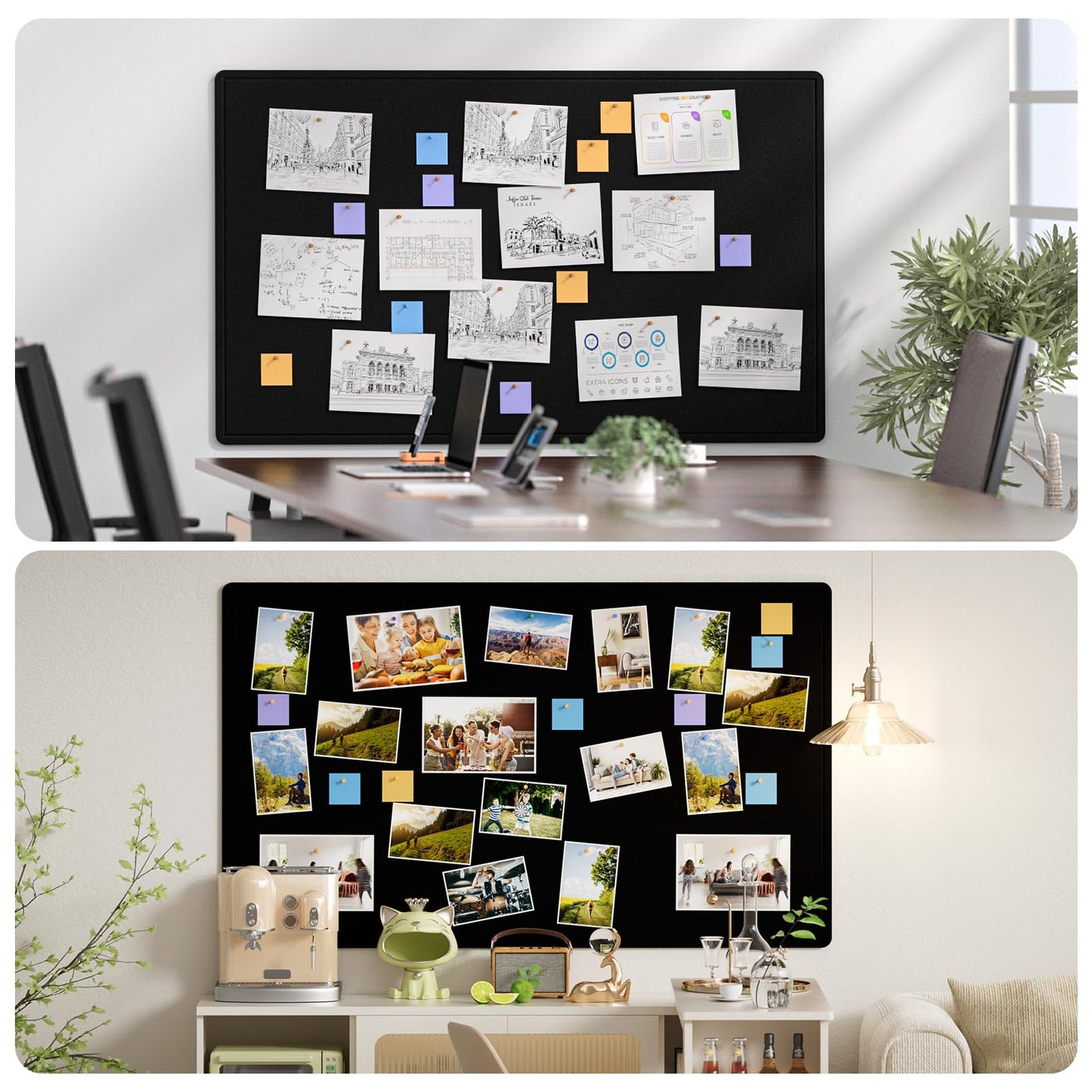 MaxGear Extra Large Bulletin Board 60" x 36", Foldable Felt Board Vision Board Supplies, Cork Board for Office, Home, School, Small Pin Boards for Walls Decorative Display Board Black