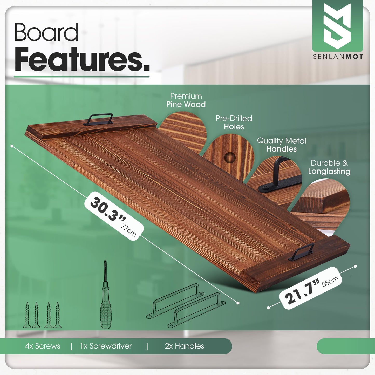 SenlanMot Electric & Gas Stove Top Cover Noodle Board – Large Pine Stovetop Cover & Decorative Tray with Handles – Multi-Functional Kitchen Cutting Board & Modern Home Accessories 30.3"x21.7" (1 Pc)
