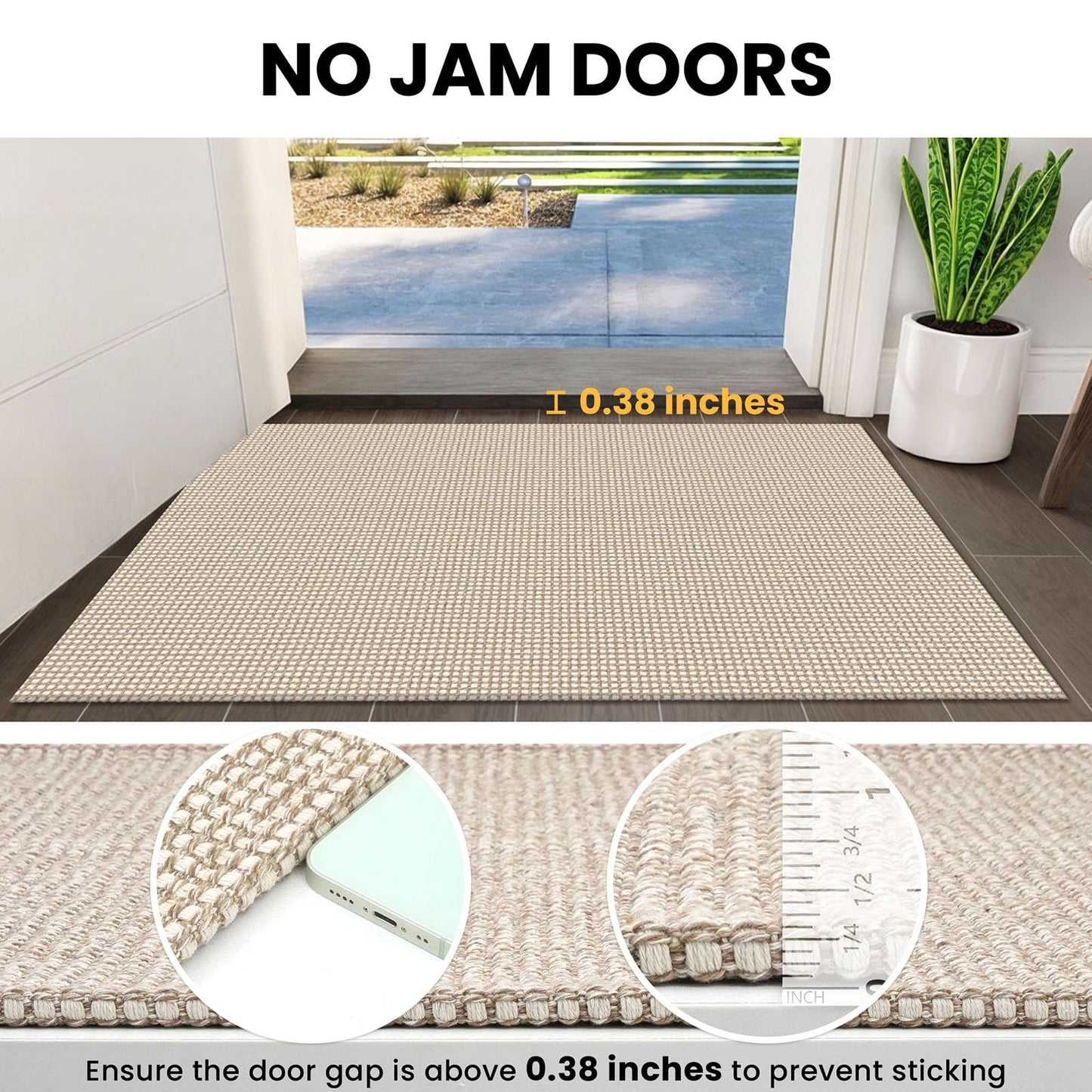 IOHOUZE Washable Runner Rug 2x6 Non Slip Runners for Hallways Entryway Runner Indoor, Kitchen Rugs Woven Cotton Floor Carpet for Kitchen Hall Entrance Bedroom, Beige/Khaki