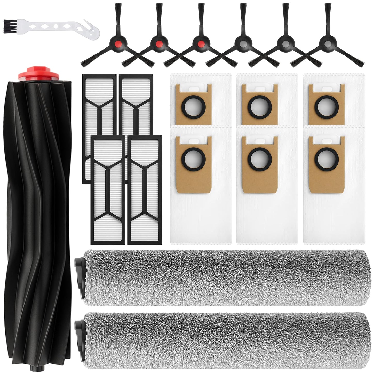BUXEBUX 20 Pack Omni S1 Pro/ S1 Replacement Accessory Kit for Eufy S1 Pro Omni, S1 Robot Vacuums Parts, 2 Rolling Mops, 1 Main Roller Brush, 4 HEPA Filters, 6 Side Brushes, 6 Dust Bags, 1 Clean Tool