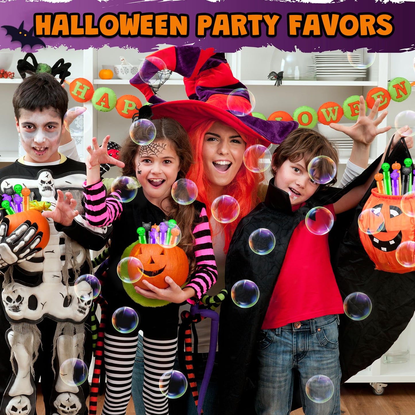 Bulk Halloween Trick or Treat Toys Gifts for Kids 300 Pcs, Mini Bubbles Party Favor Supplies for Toddlers, Boo Basket Bucket Goody Bag Stuffers Fillers School Prize Non Food Treats Games Activities