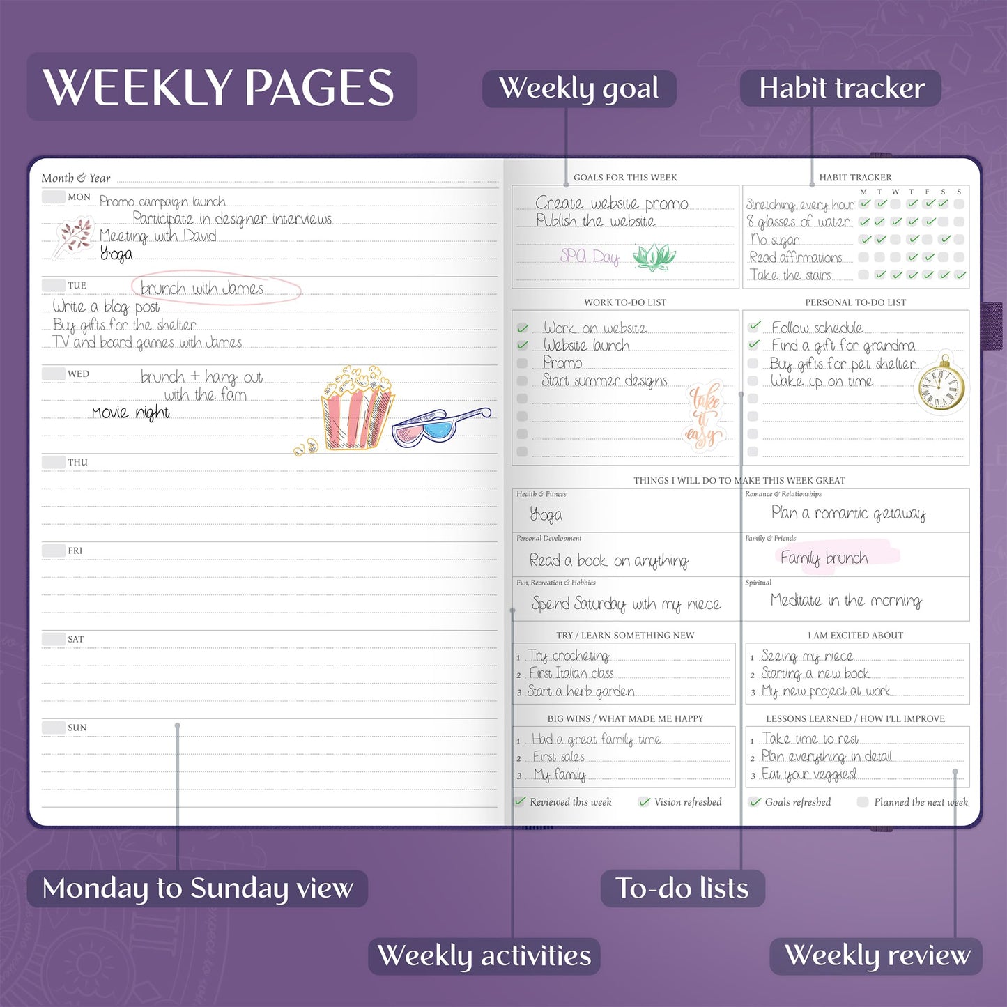 Legend Planner PRO Premium – Large Undated Weekly, Monthly & Budget Planner with Habit Tracker – Life Organizer for Time & Task Management, Goal Setting & Productivity – A4 size (Purple)