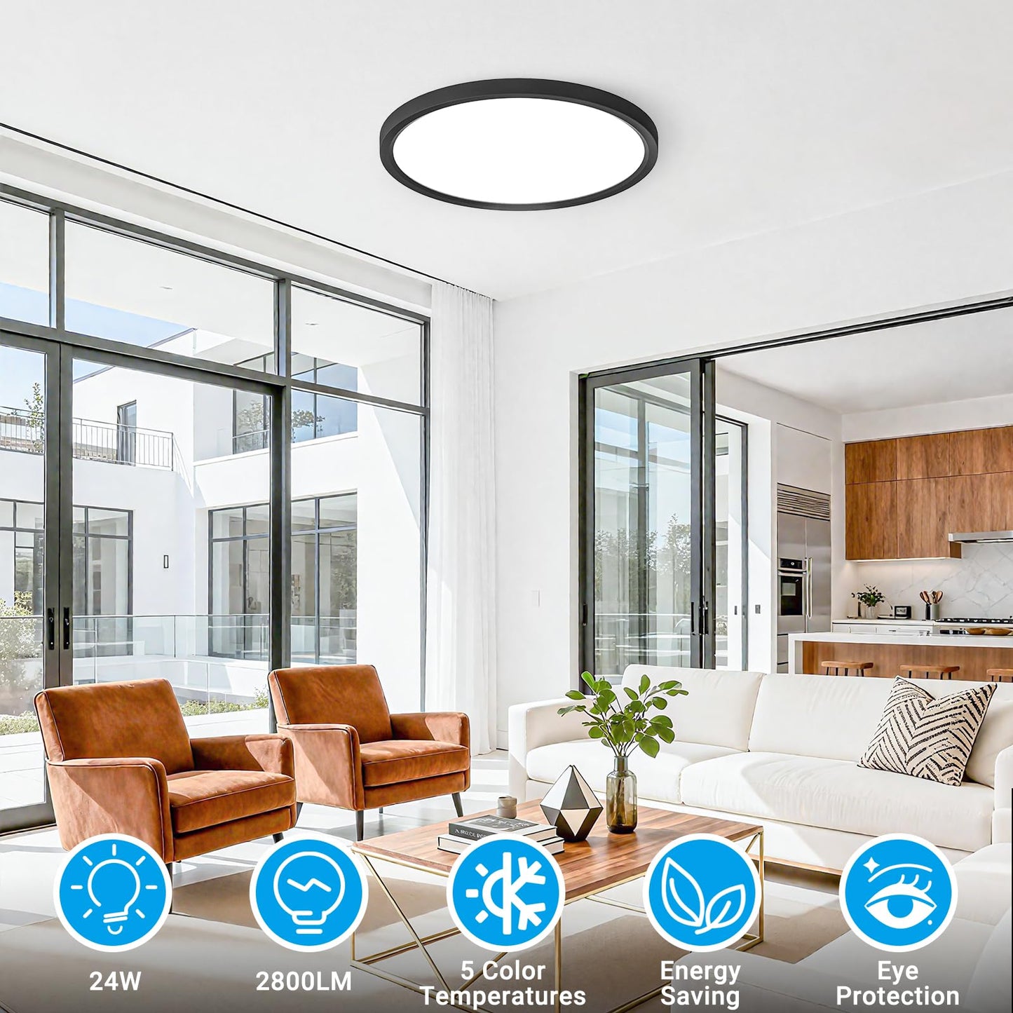 Fairdeer 4 Pack LED Flush Mount Ceiling Light,12Inch 24W,3000K/3500K/4000K/5000K/6500K 5 Color Temperatures Ceiling Light Fixture for Kitchen Porch Hallway Bedroom Bathroom and Closet,Black