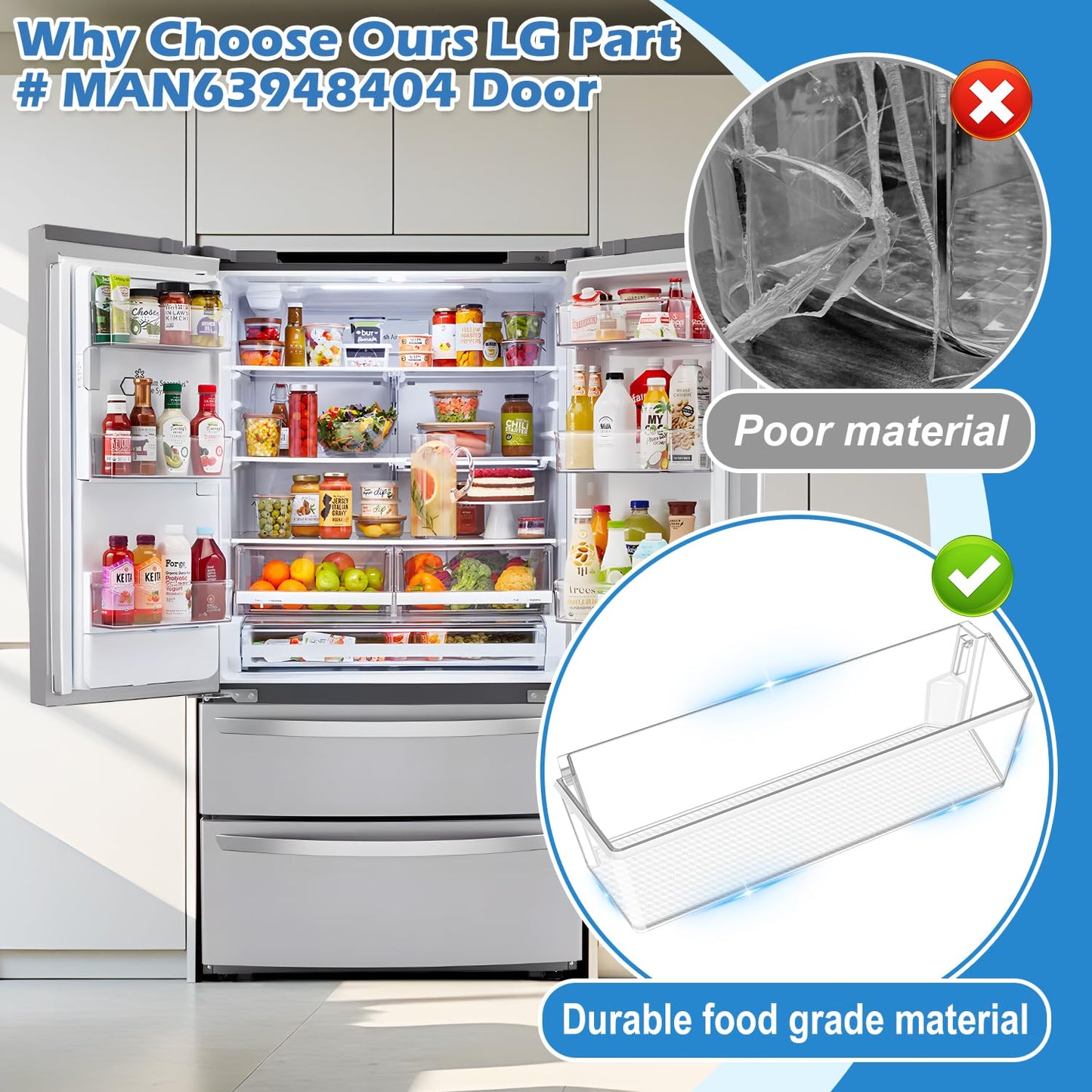 UPGRADED MAN63948404 Refrigerator Door Shelf Bin Compatible with LG Refrigerator Door Shelf Replacement,For Kenmore Fridge Shelf MAN63948401 LFXS26973S LMXS28626S LFXC22526S Door Bin Baskets