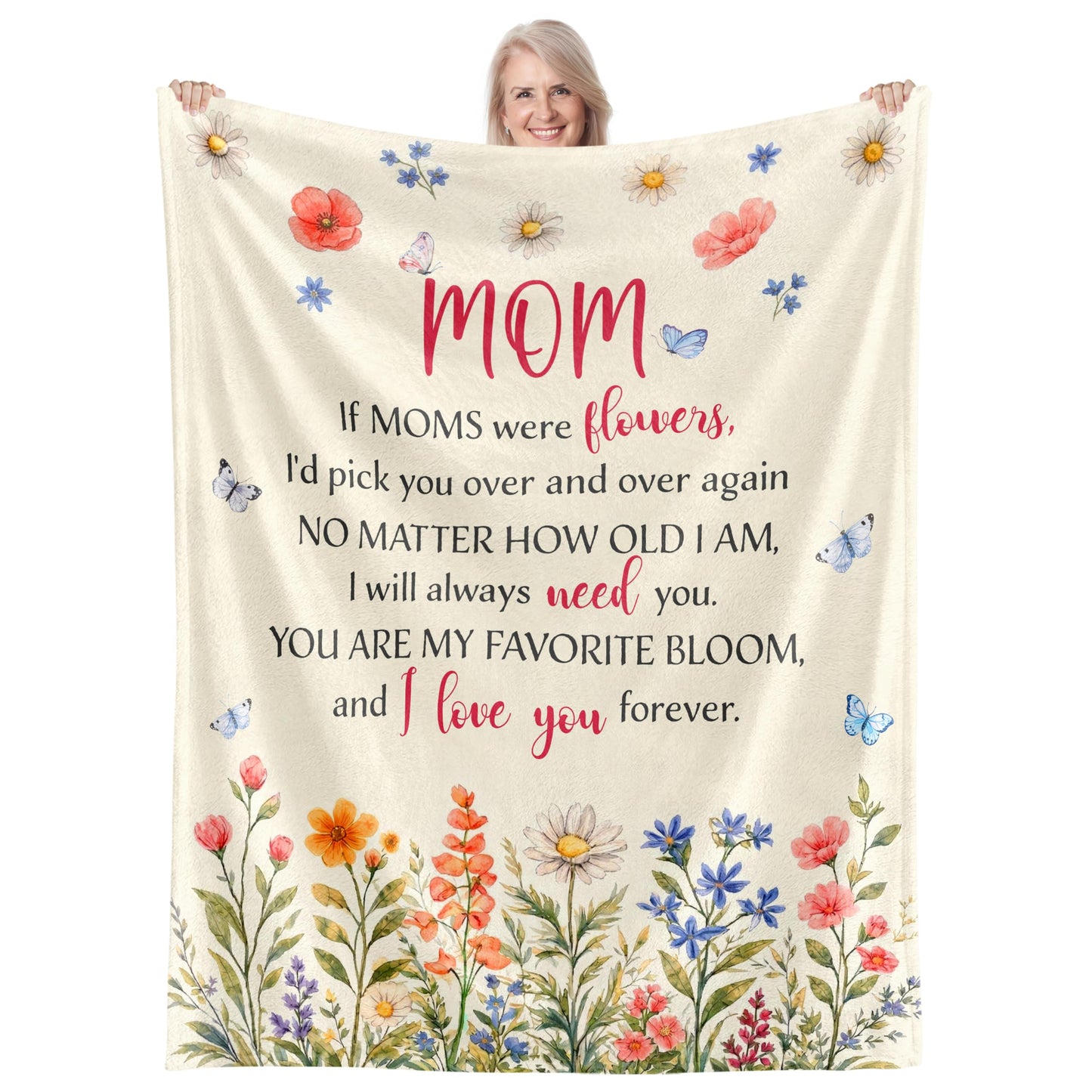 WRAPIX Mom Gifts from Daughters Sons - Soft Fleece Throw Blanket for Couch Bed 50x60 in - Mothers Day Birthday Gifts for Mom from Daughter Son, Sentimental Mothers Day Blanket, Mother Daughter Gift