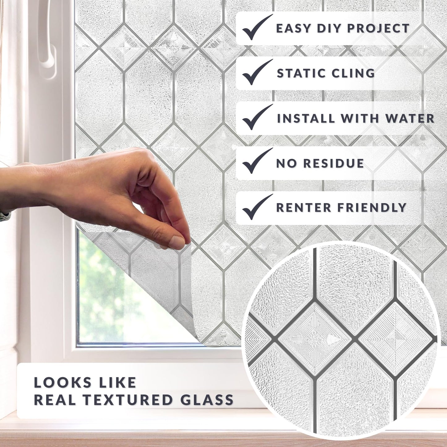 Old English Window Privacy Film by Artscape - Textured Leaded Glass Design, Static Cling, Allows Natural Light in, UV Protection, Phthalate and BPA Free, Made in USA - 36 x 72 Inch