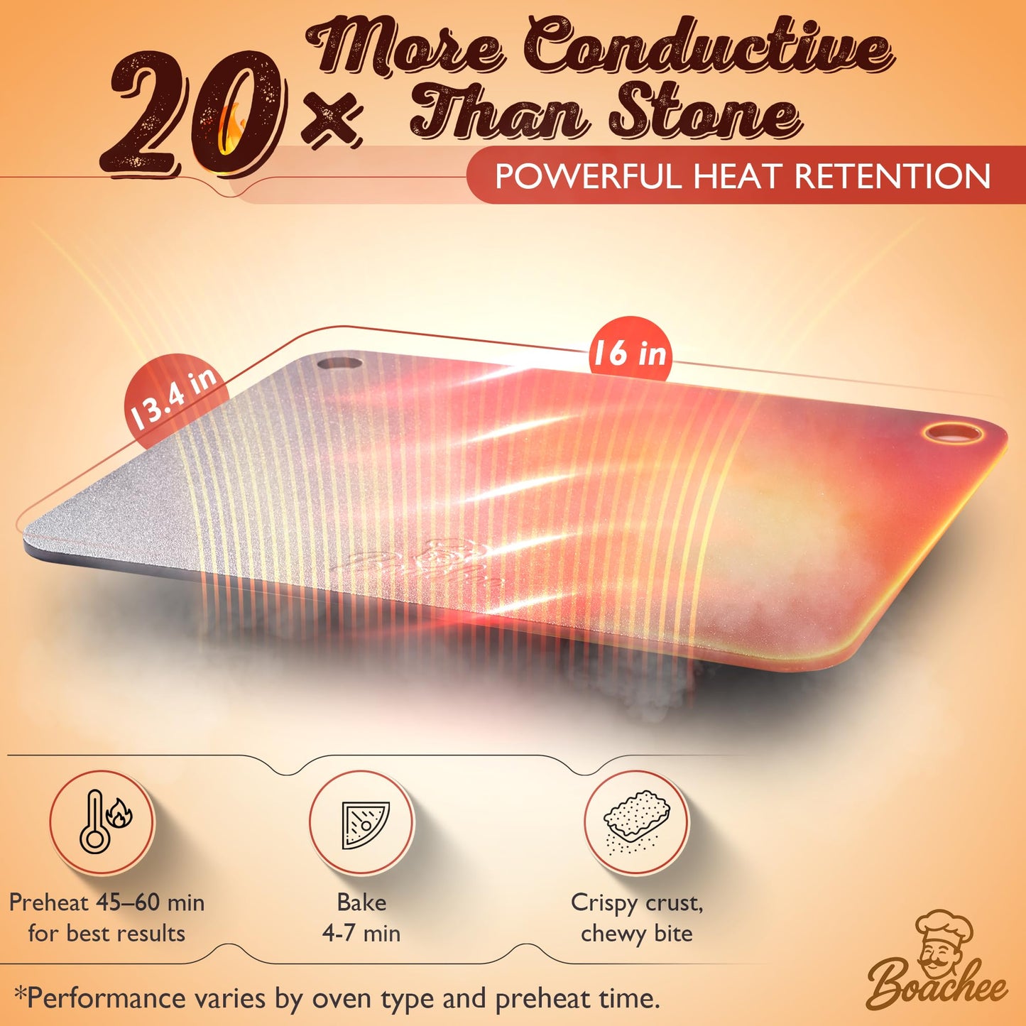 Boachee Pizza Steel XL 16"x13.4" – Heavy-Duty Baking Steel for Oven & Grill, Pizza Stone Alternative for Crispy Crust, Faster Heat Transfer, Professional Pizza Baking Sheet