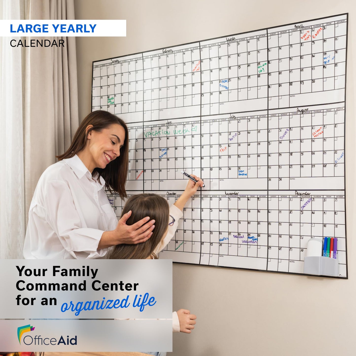 Yearly Large Dry Erase Calendar for Wall 36x48, 12 Office Annual, Erasable Month, Rolled Whiteboard White Board, Year Calendar Planner Giant Family for Dry Undated Classroom Erase Wall Reusable