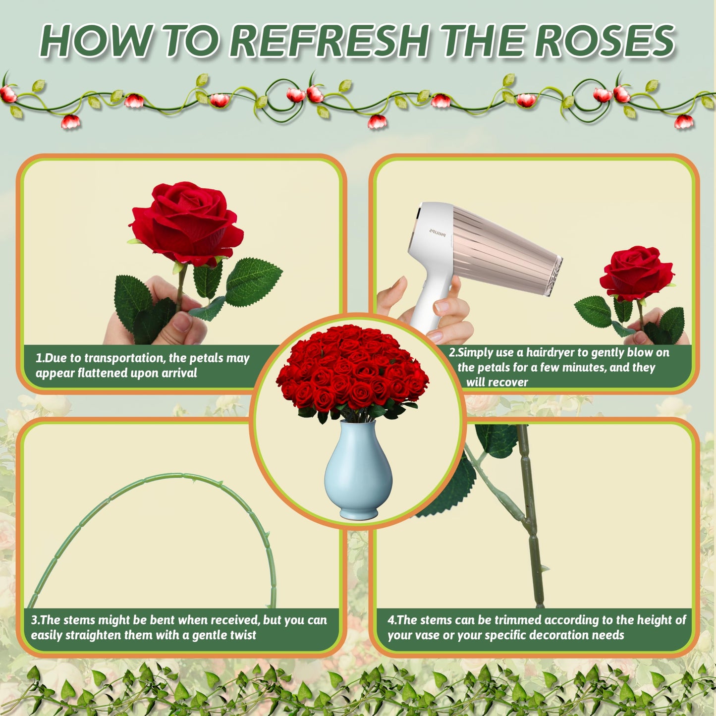 Jefuzh 50 PCS Fake Red Roses, Artificial Red Flowers Bulk Realistic Silk Faux Rose with Stems for Wedding Decoration Anniversary Bridal Bouquet DIY Floral Arrangement Romantic Home Decor Gifts