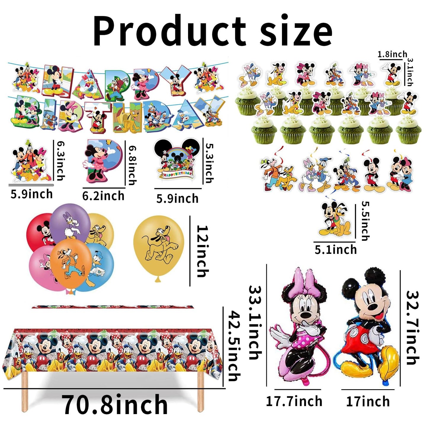 Cartoon Party Supplies, Cute Mouse Birthday Party Decorations Include Happy Birthday Banner, Balloons, Hanging Swirls, Stickers, Cake Toppers, Tablecloth