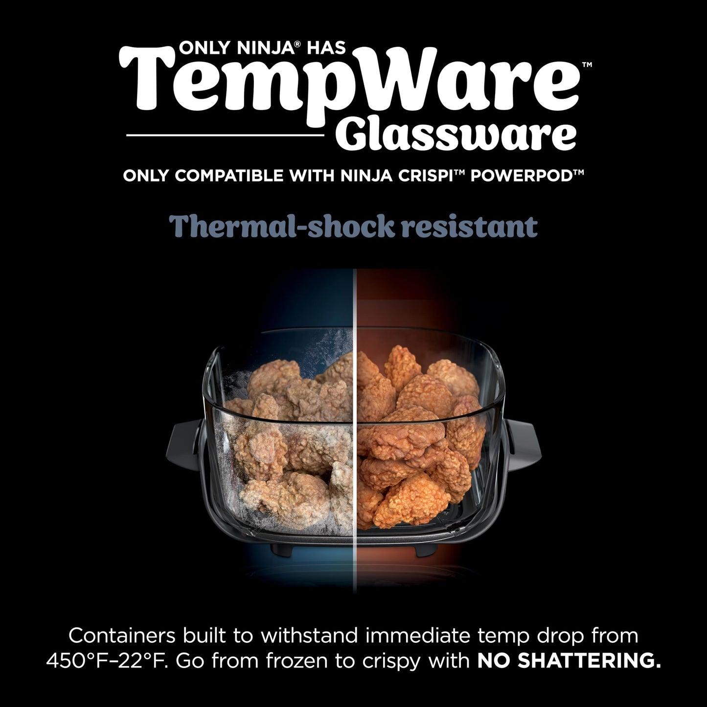 Ninja 4-QT CleanCrisp™ Glassware Container with Storage lid, Compatible with Ninja Crispi FN101 & AS101 Series, Microwave, Freezer & Dishwasher Safe, PFAS & PTFE Free Glass, XSKSFN4QT