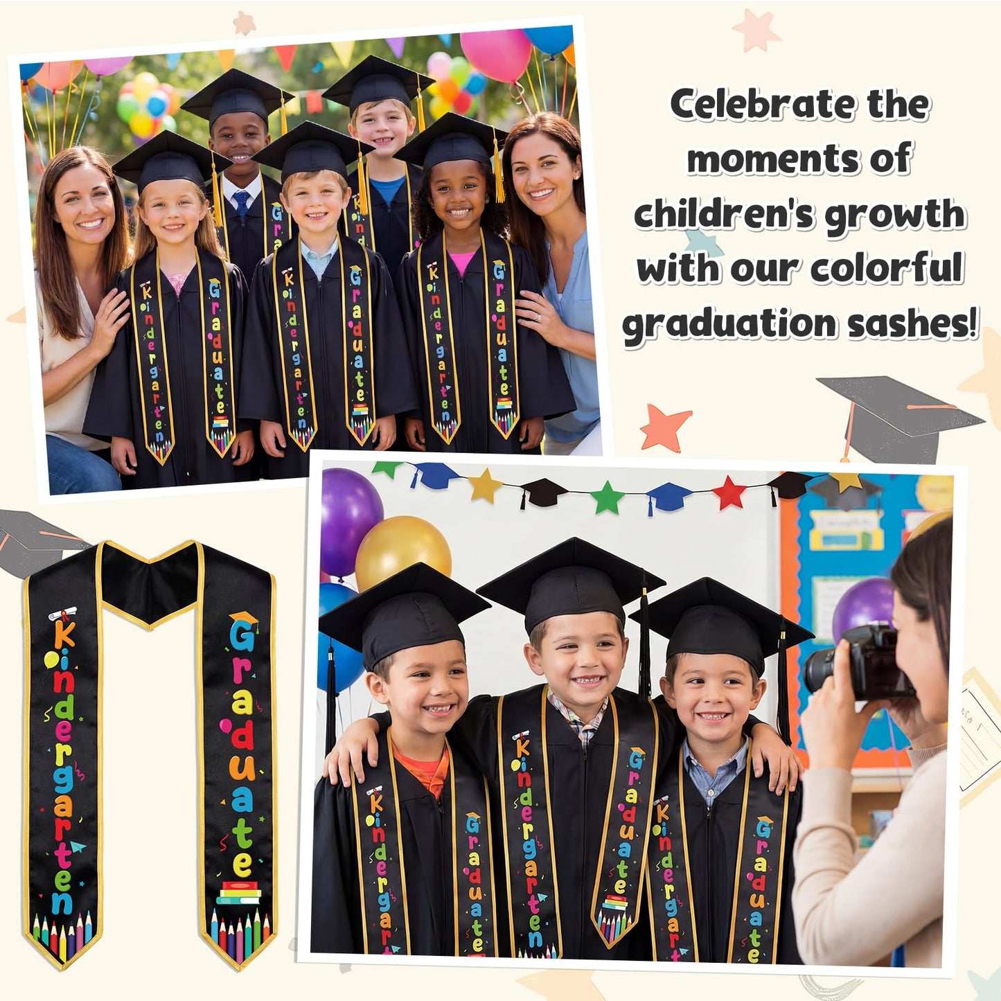 Chicingyou 24 Pcs Kindergarten Graduation Sash Bulk 2026 Grad Stole Preschool Sash for Kids Classroom Party Decoration Gifts(Black)