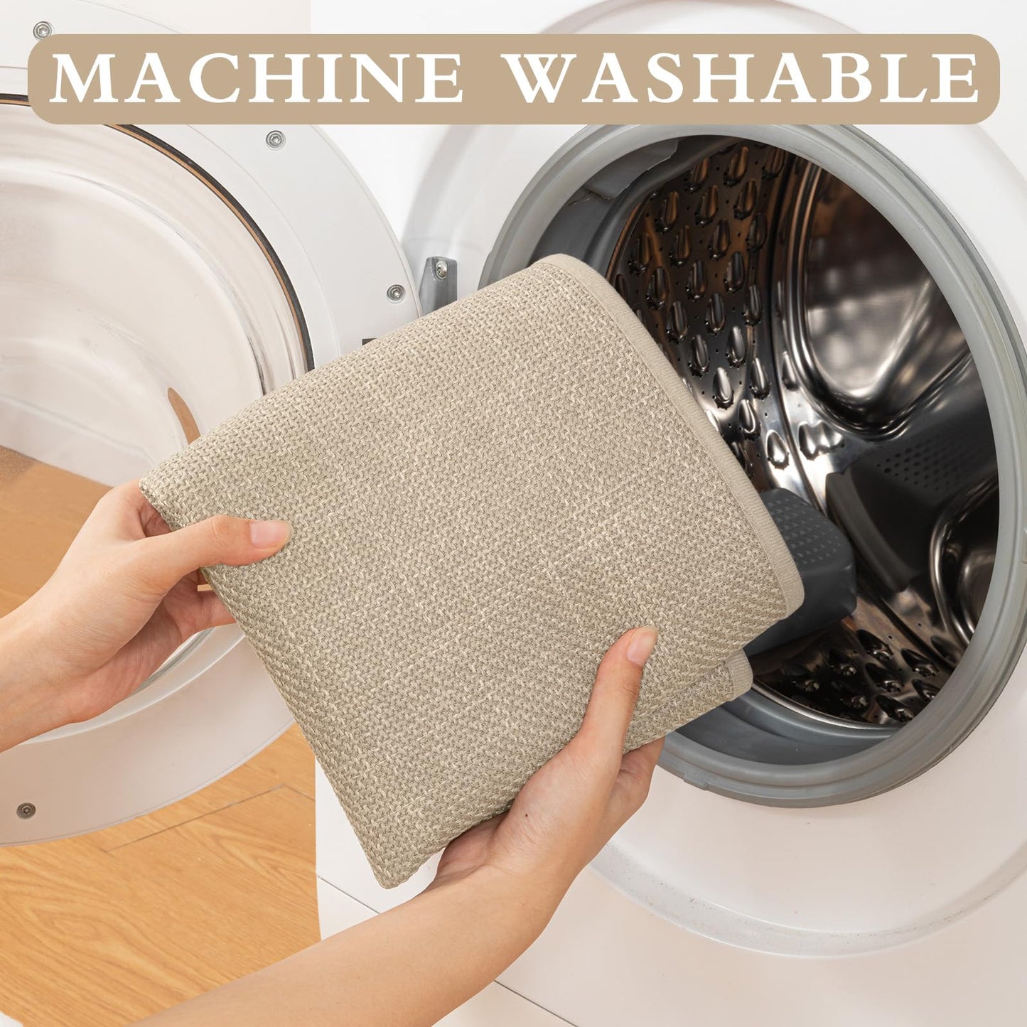 YIHOUSE Beige Bathroom Rug Sets 2 Piece, Absorbent Bath Mat for Bathroom Non Slip Washable, Bath Room Mat Quick Dry, Thin Bath Rug Set for Toilet and Floor(17"x24"+17"x47")