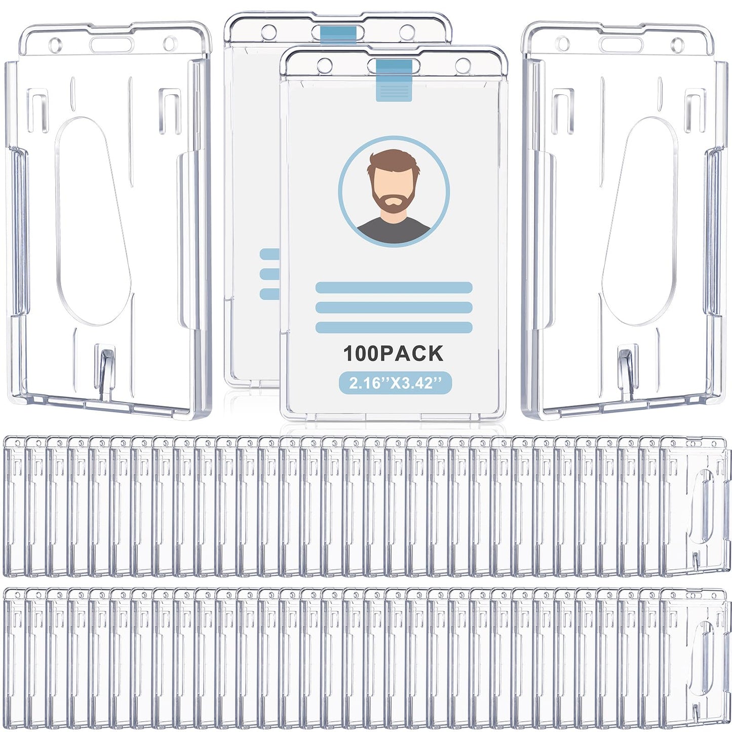 Patelai 100 Pcs Hard Plastic Badge Holder with Thumb Slot Dual Sided Clear Card Holder Badge Protector Vertical ID Holders for Badge Office School Driver's Licenses and Passes