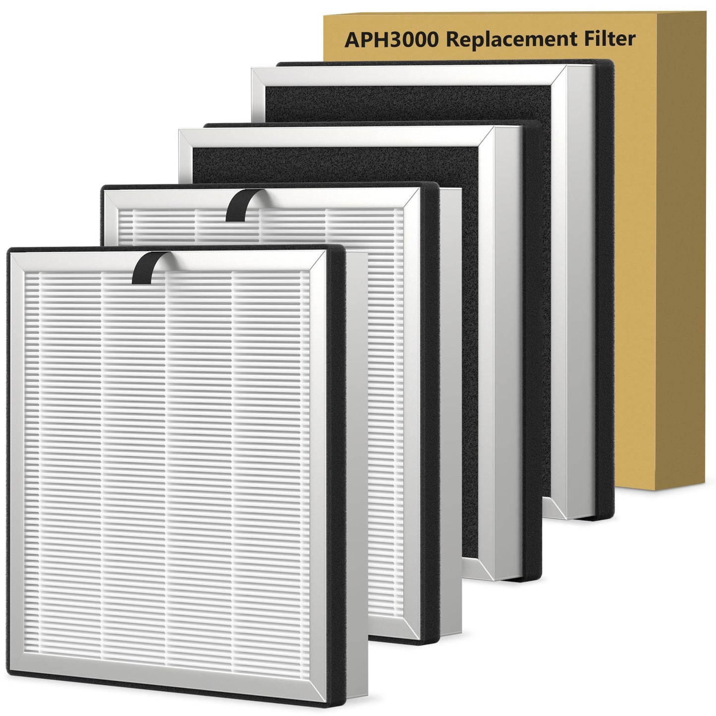4 Packs APH3000 Replacement Filter Compatible with KNKA APH3000 Air Purifier for Home Large Room Bedroom Up to 1123 Ft² in 1 Hr, 2 in 1 Premium and Activated Carbon Filter