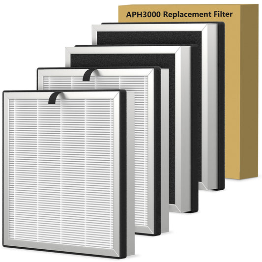 4 Packs APH3000 Replacement Filter Compatible with KNKA APH3000 Air Purifier for Home Large Room Bedroom Up to 1123 Ft² in 1 Hr, 2 in 1 Premium and Activated Carbon Filter