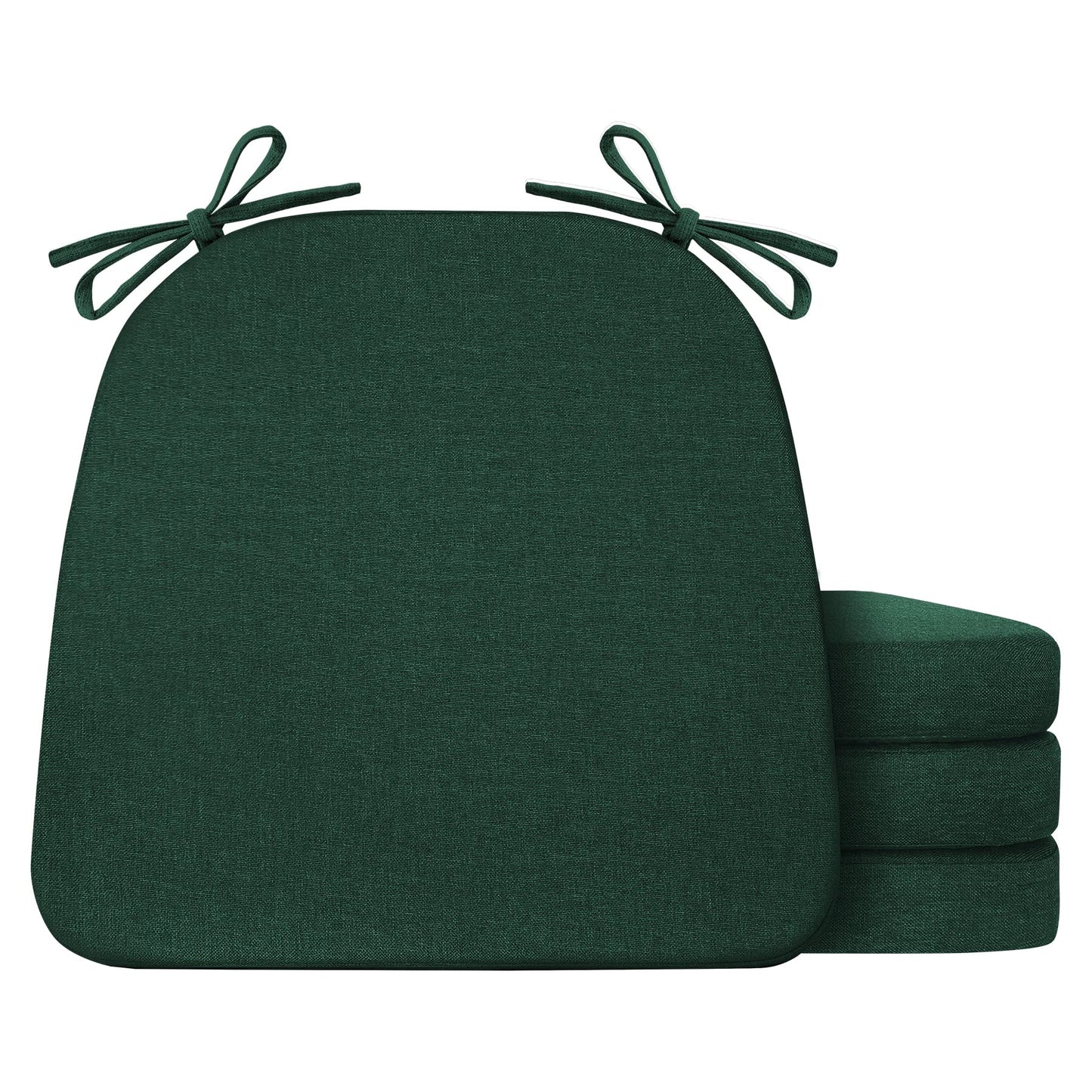 IASEAHK Chair Cushions for Dining Chairs Set of 4, Non Slip Kitchen Chair Pads, 17" x 16" x 2", Indoor Dining Chair Cushions with Ties, D-Shaped Seat Cushions for Kitchen Chairs, Dark Green