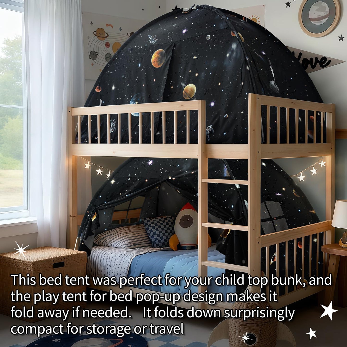 Sherilyn Twin Bed Toddler Canopy Tent, Kids Indoor Canopy Privacy Space Sleeping Playhouse Blackout Bunk Bed Tents Twin Size (Galaxy Tent) for Boys Girl Birthday, Christmas House Gift