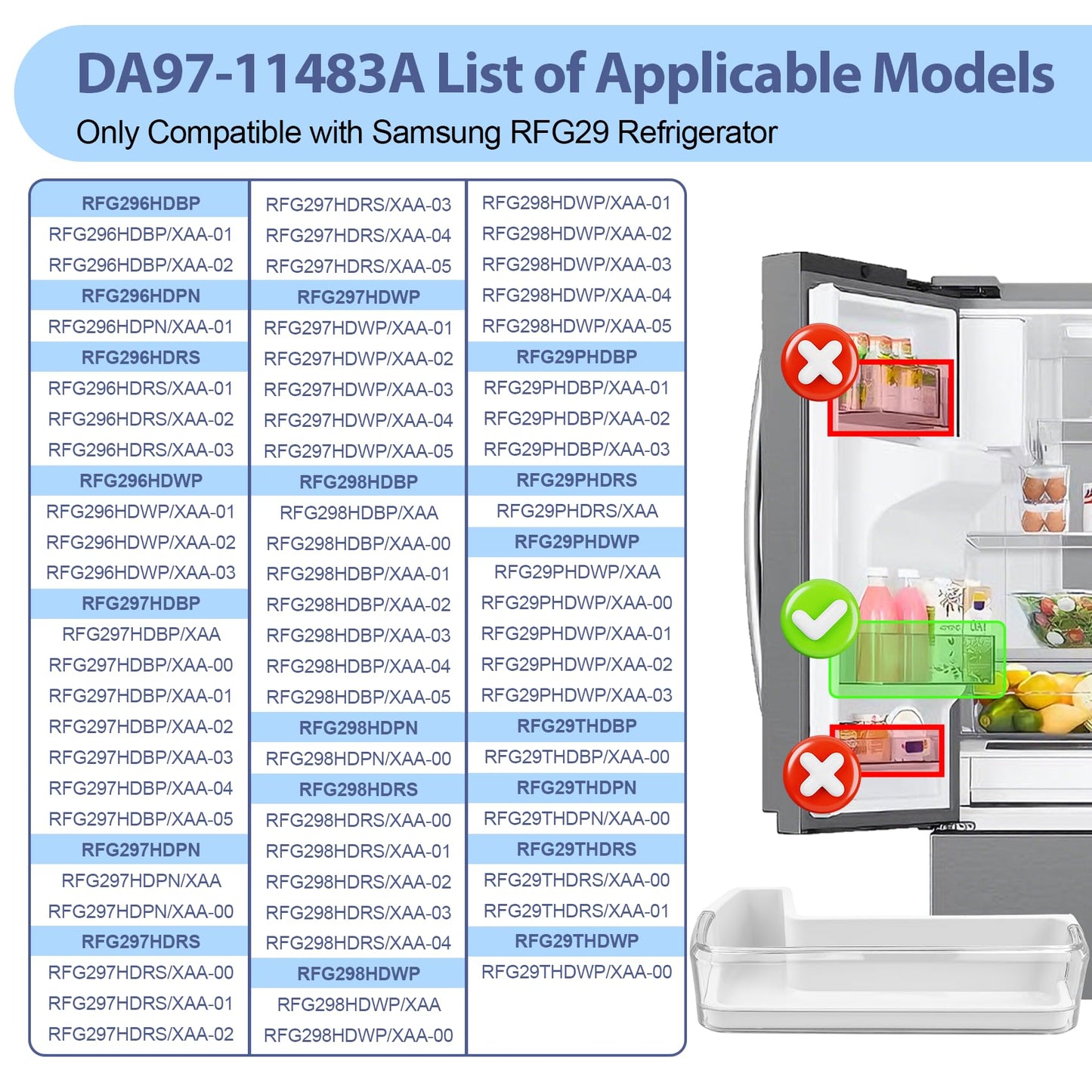 DA97-11478A Refrigerator Door Bin Compatible with Samsung Refrigerator Left Middle Door Shelf Bin RFG298HDRS, RFG296HDBP, RFG296HDPN, RFG296HDRS etc, Replace DA63-06471A, AP5332064 Door Shelf Bin