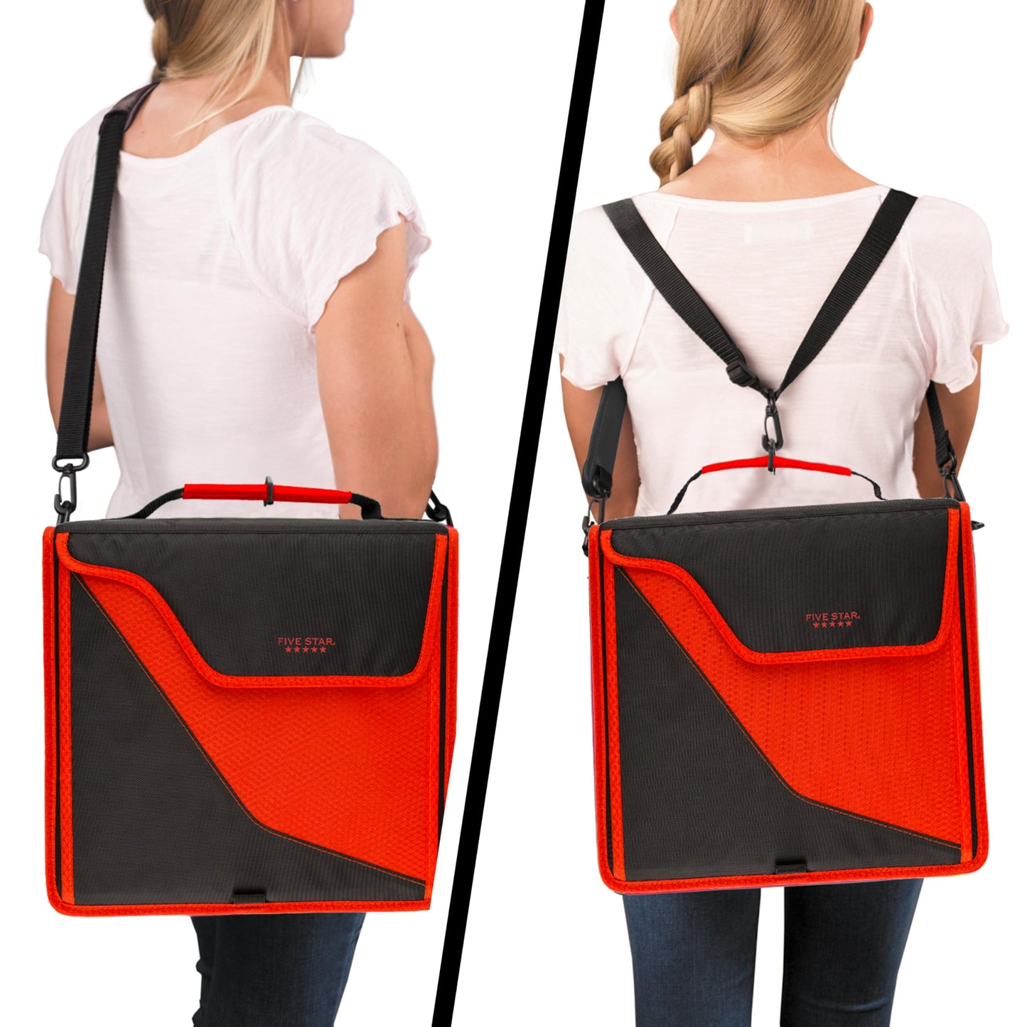 Five Star Zipper Binder, 3 Inch 3-Ring Binder with D Rings, Removable Padded Case, 5-Tab Expanding File and Multi-Use Strap, 850 Sheet Capacity, Red/Black (29296CE8)