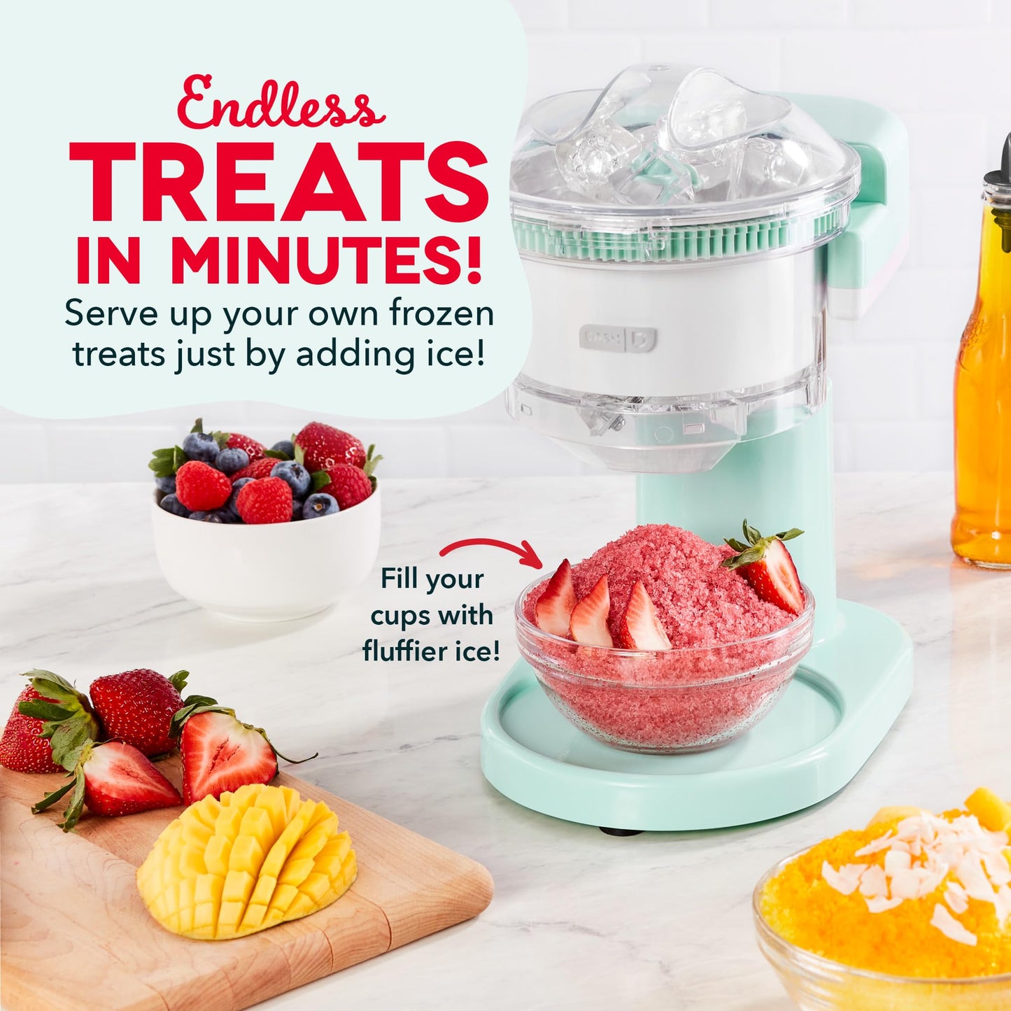 Dash Shaved Ice Maker - Frozen Dessert Maker for Snow Cones, Slushies, Cocktails & More - Easy to Use & Clean - Space-Saving Design - Aqua