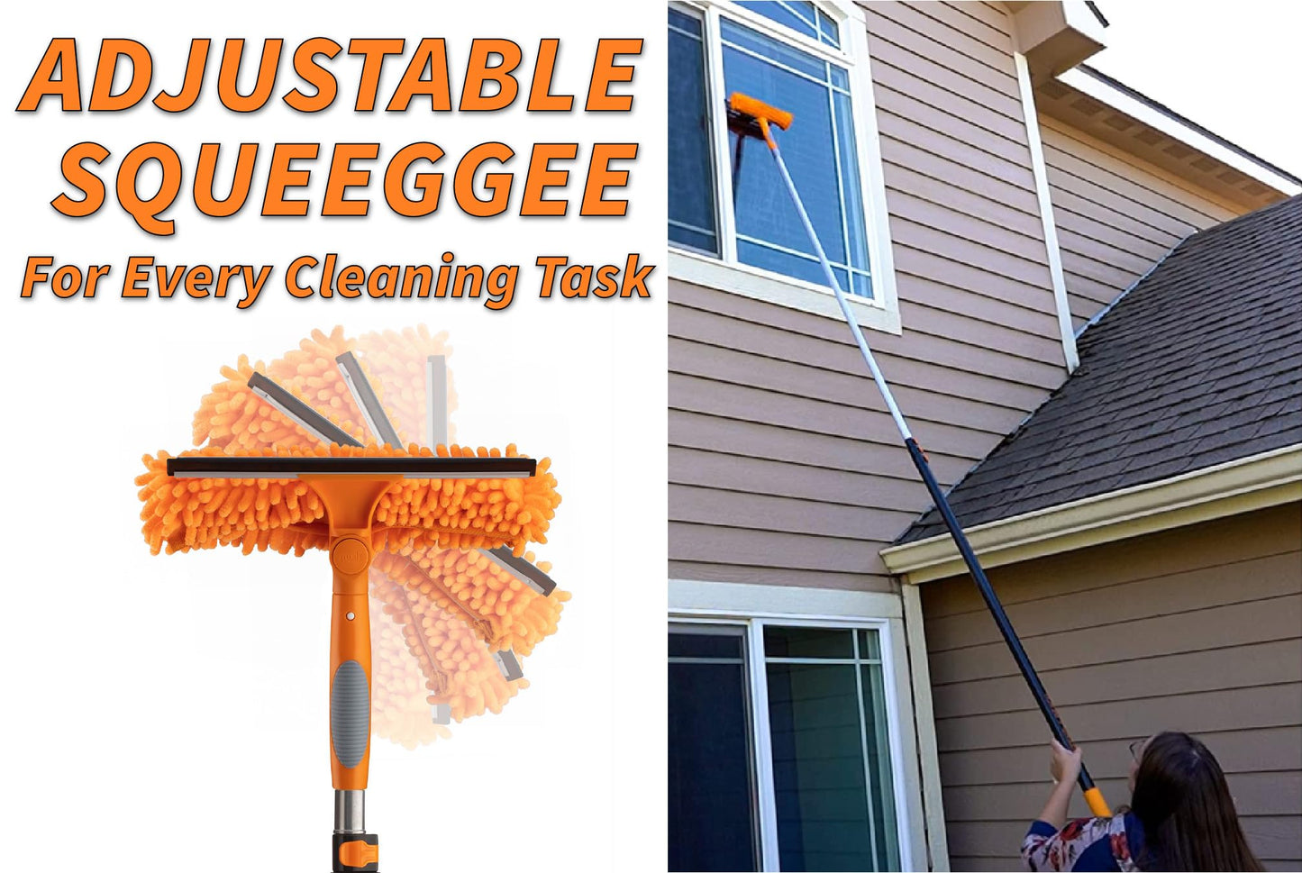 4-12 ft Window Washing Kit with Extension Pole (20+ Foot Reach) // Window Cleaning Tool & Window Washer Squeegee with Telescopic Extension Pole // Best Indoor Outdoor Window Washing Equipment