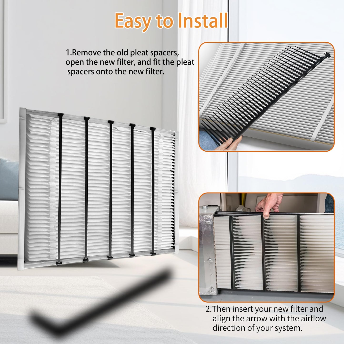 2 Pack 201 Replacement Filter MERV 10 Compatible with Aprilaire 2200, 2250, Space Gard 2200 Whole House Air Cleaner Purifiers and Lennox PMAC-20C,Lennox X0445.(Incloud 2 PCS Pleat Spacers）