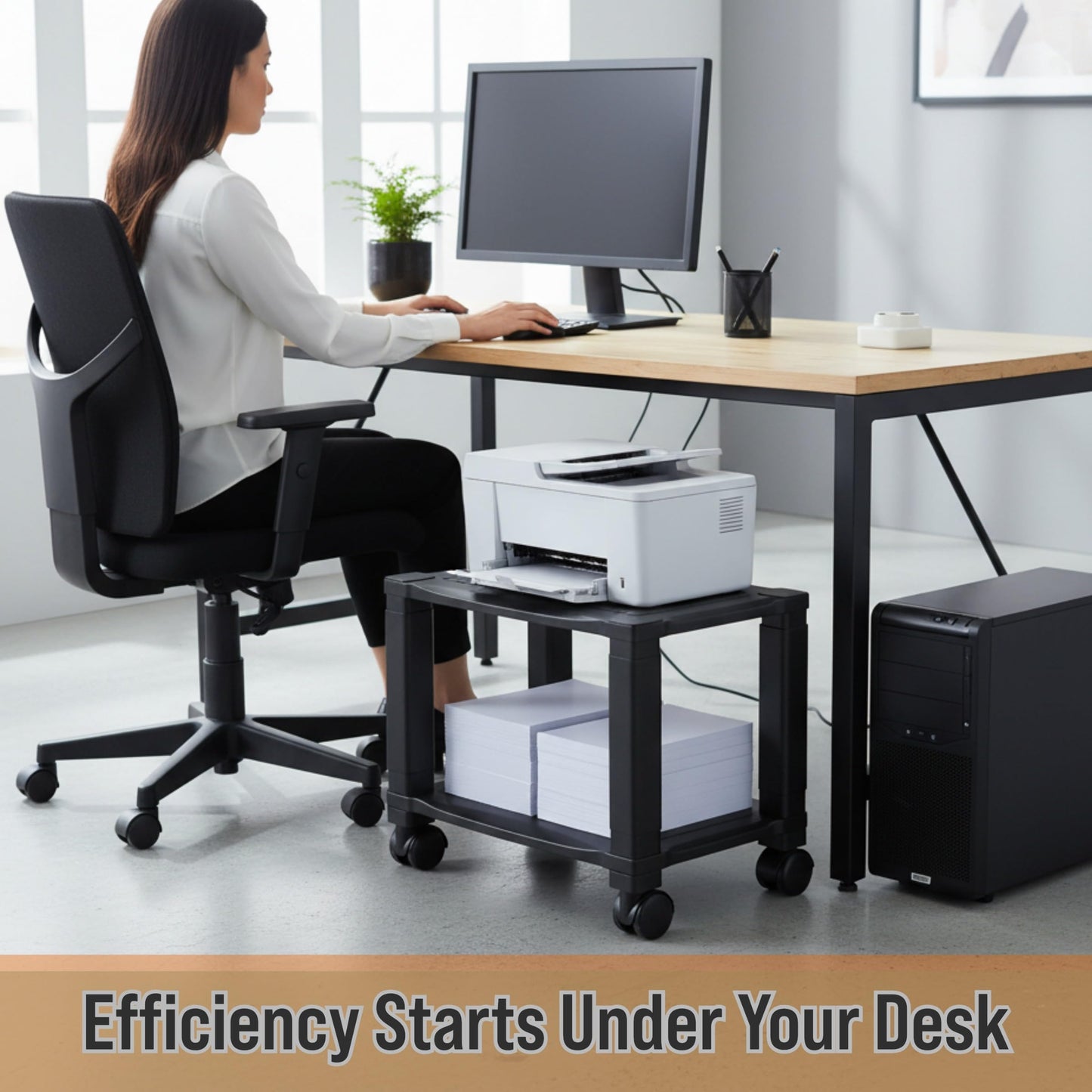 Home-Complete Printer Stand-2-Tier Under Desk Table for Fax, Scanner, Printer, Office Supplies-Compact and Mobile with Wheels for Portable Storage