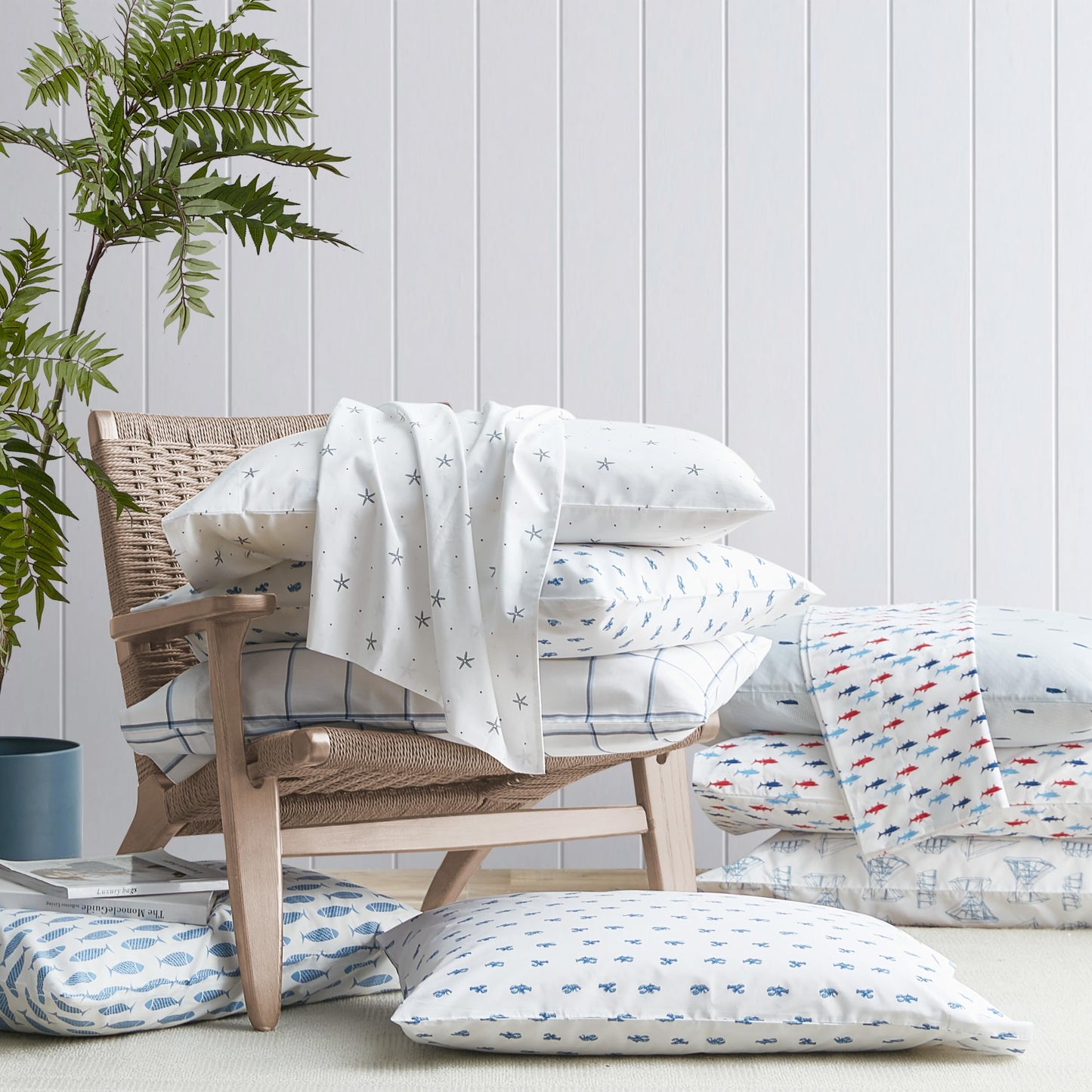 Nautica - Twin Size Sheet Set, Crisp Cotton Percale Bedding with Matching Pillowcase, Fully Elastic Fitted Sheet, Deep Pocket, Nautical Room Decor, Breathable All-Season Comfort (Whale Stripe Blue)