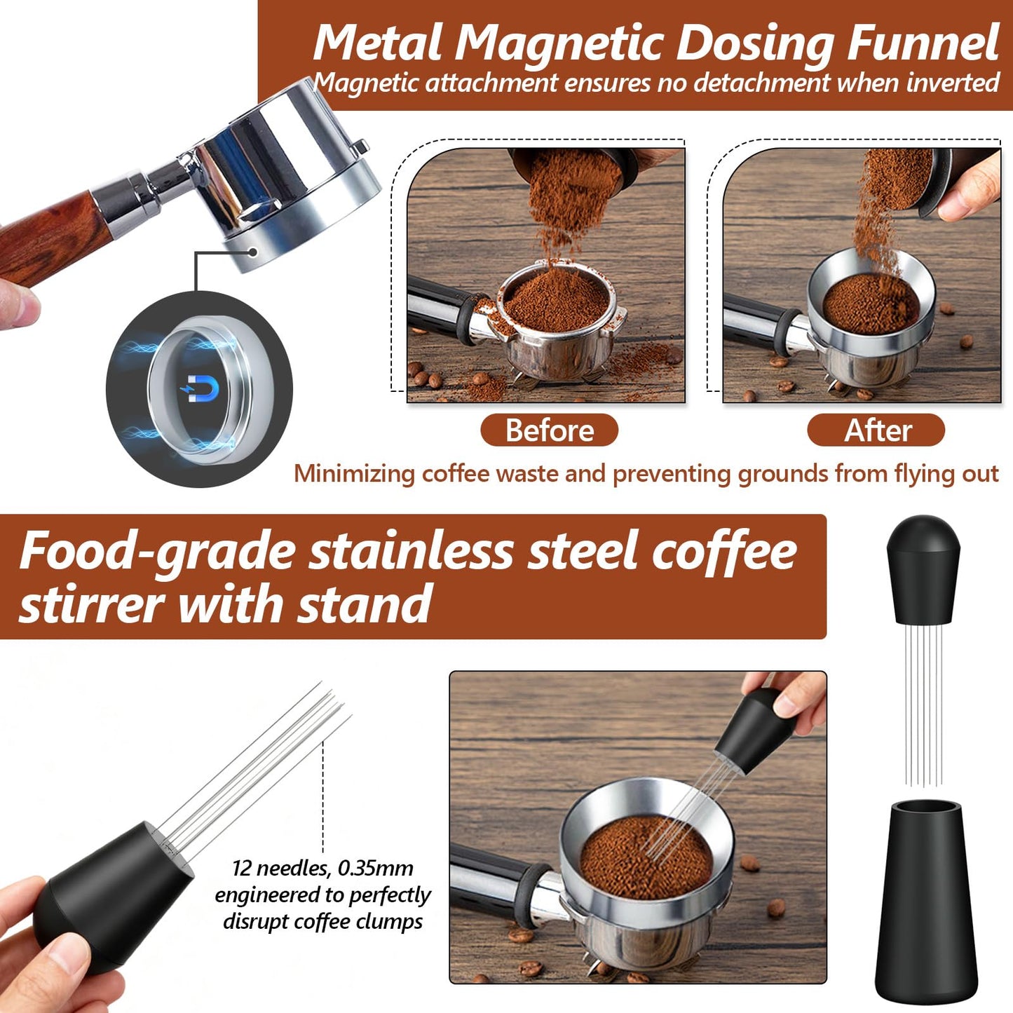7 Pcs 51mm Espresso Accessories Kit, Spring Loaded Calibrated Tamper, WDT Tool, Coffee Measuring & Espresso Cup and Tamper Mat, Puck Screenr & Dosing Funnel, 51mm Espresso Machine Accessories