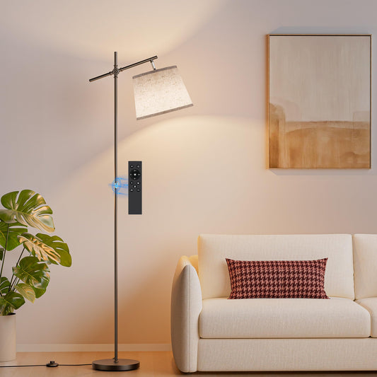SIBRILLE Floor Lamp with Linen Shade, Dimmable Tall Standing Lamp with Remote Control & 3 Color Temperatures Bulb, Modern Swing Arm Floor Lamps for Living Room Bedroom Office Corner