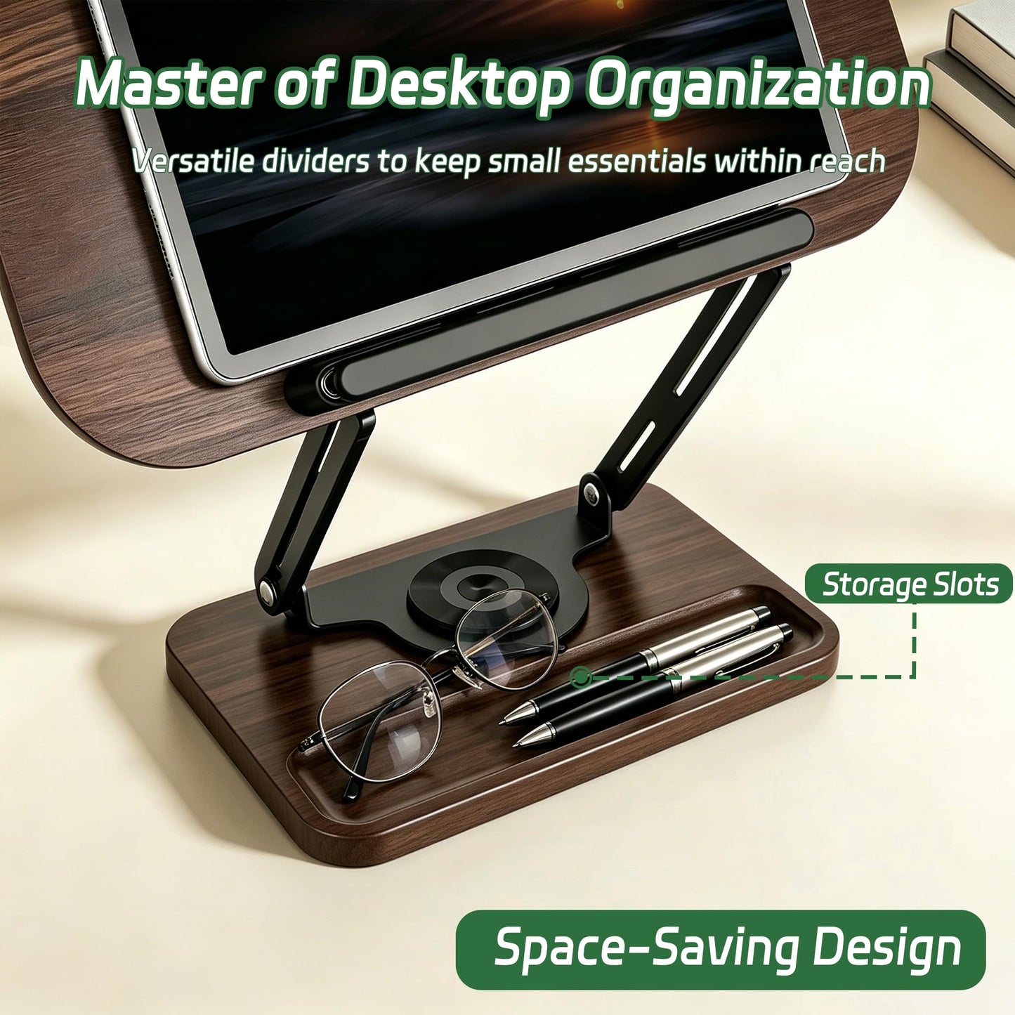 Siyoriot Book Stand for Reading, 360° Rotating Book Holder for Desk, Heavy Duty Bible Stand with Page Clips, Adjustable Height for Thick Textbooks, Cookbooks, Music Book