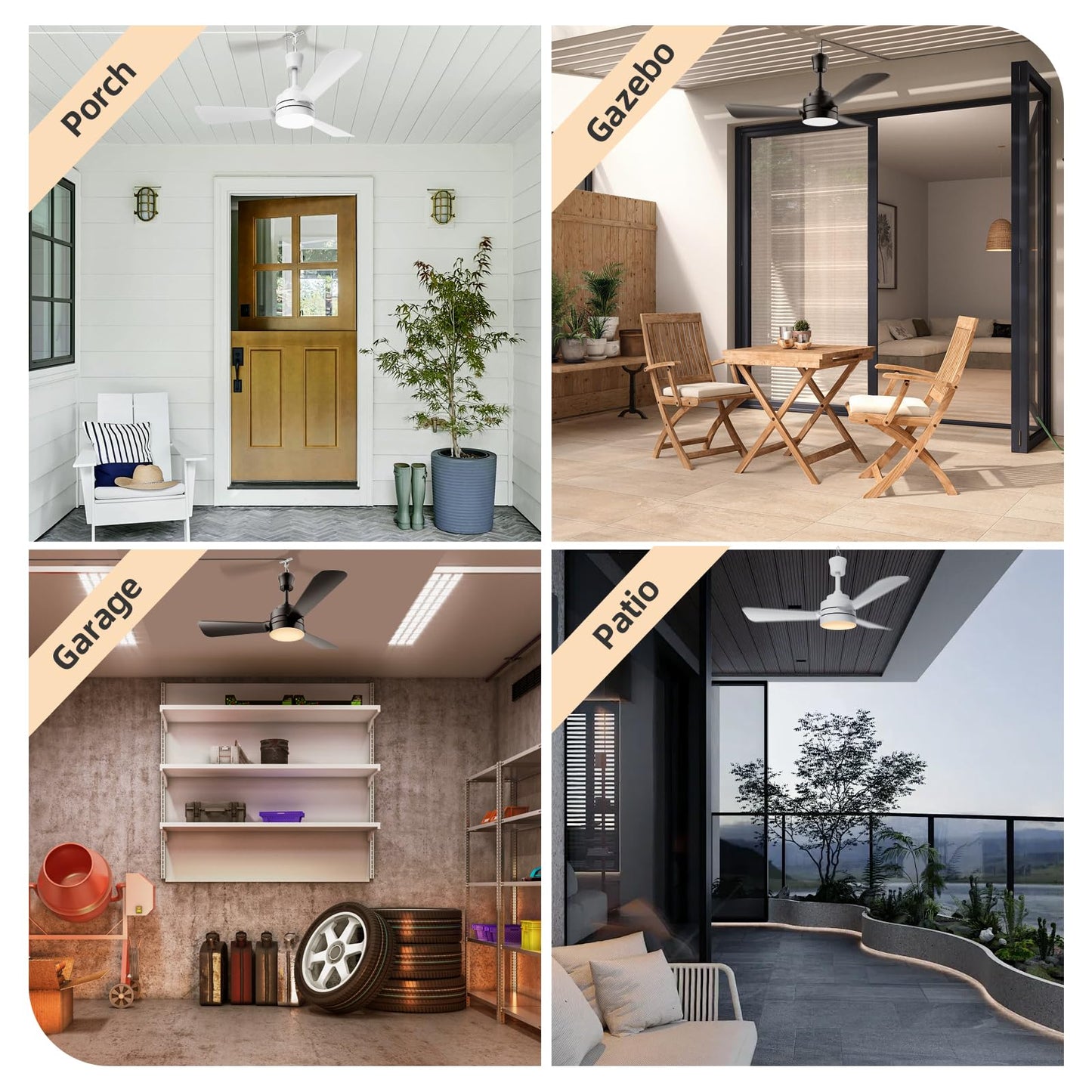 PBLALA Ceiling Fans with Lights,28" LED Fan Light Hanging with Hook,Hook Type Ceiling Fan,Plug in Ceiling Fan Light,35W,3000-6500k,Remote Control,Portable Fan for Camping Bed,Patios,(White)