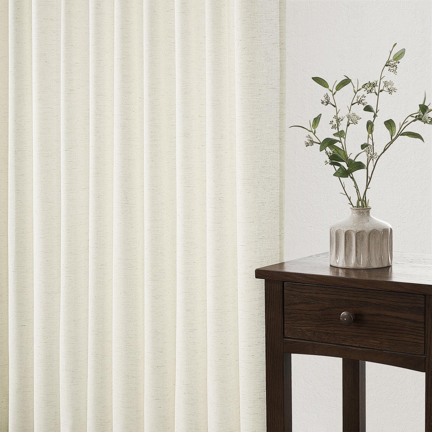 Topfinel Natural Pinch Pleated Linen Curtains 84 Inch Length 2 Panels for Bedroom Living Room Textured Cream Semi Sheer Window Curtain Boho Neutral Back Tab Pinch Pleat Drape with Hooks 84 Inches Long
