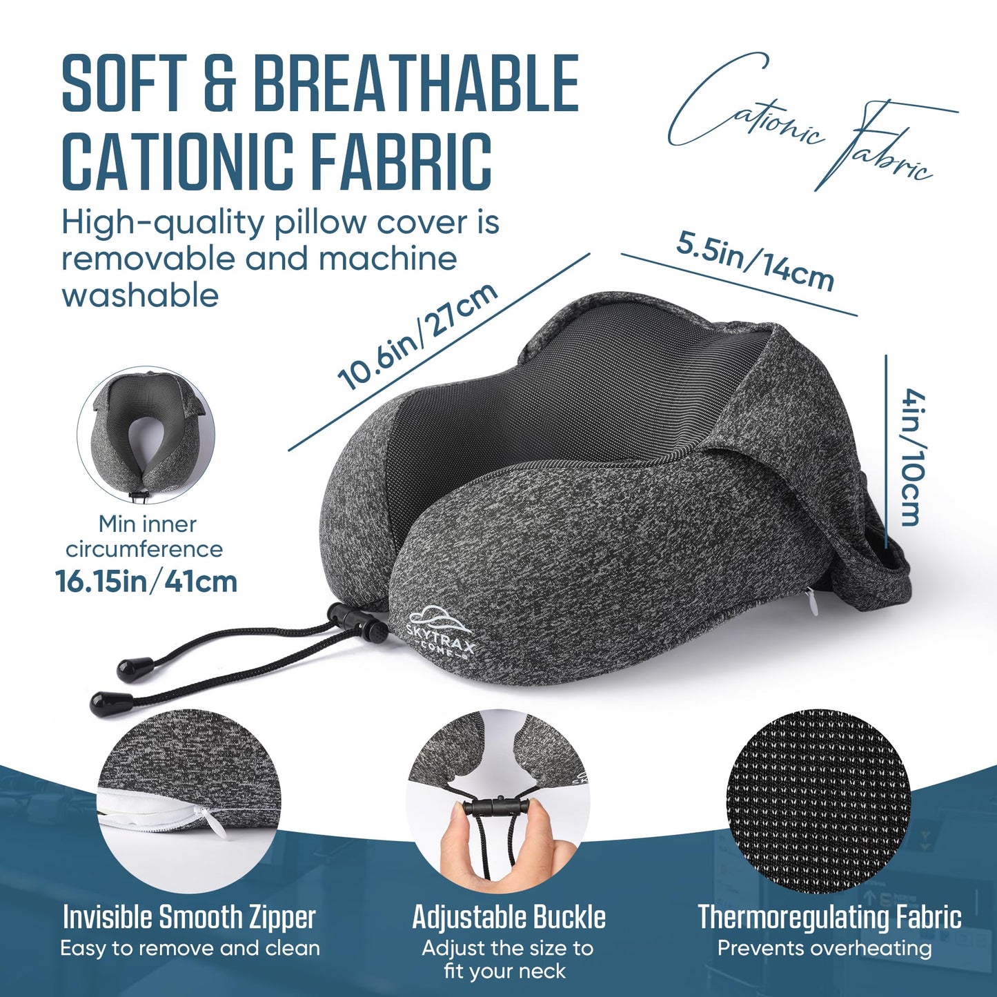 Travel Pillow with Extra Large Hood for Airplane Long Flights Privacy and Comfort Memory Foam with Skin-Friendly Cover for Road Trip Head&Neck Support for Plane Office Cars Sleeping & Rest (Grey)