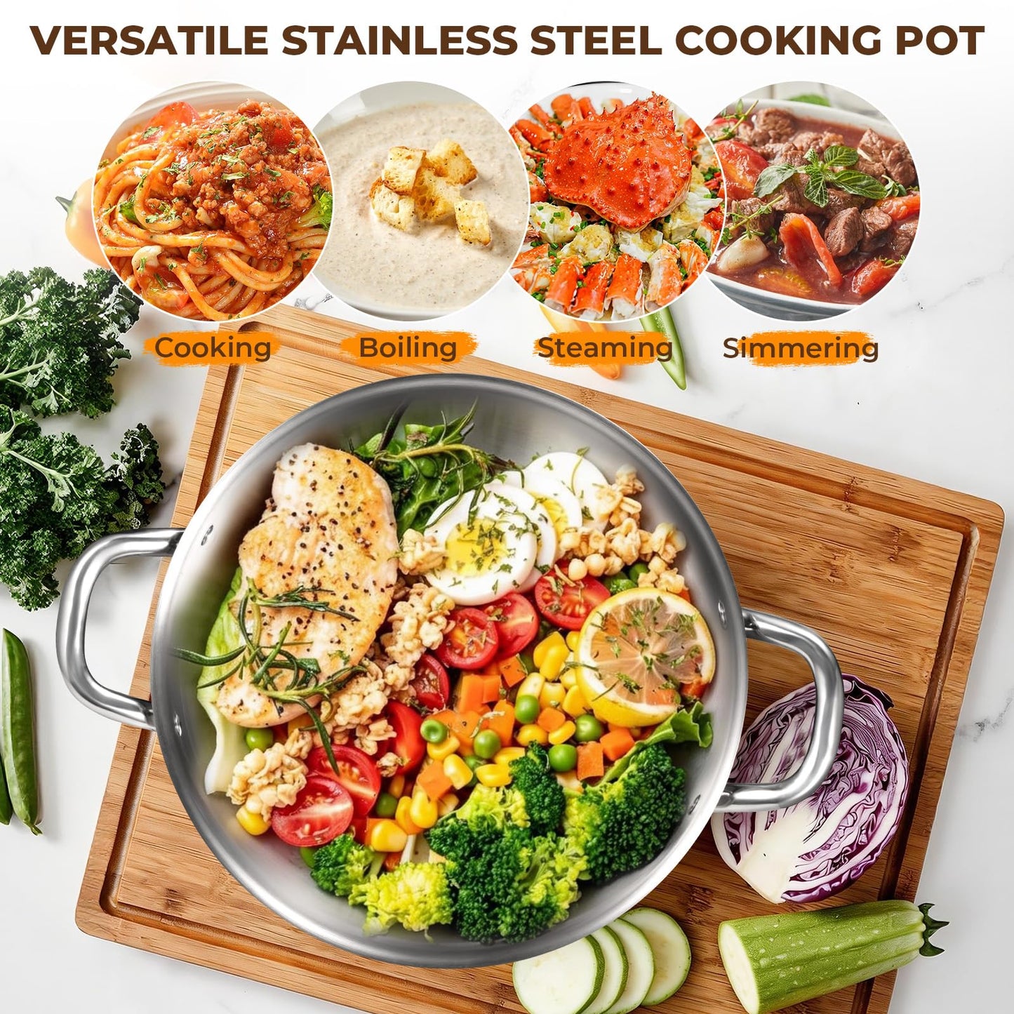 Tri-Ply Stainless Steel Stock Pot, 12 Quart Heavy Duty Induction Cooking Pot with Visible Lid for Pasta, Soup, Spaghetti, Sturdy & Double Handle, Dishwasher Safe