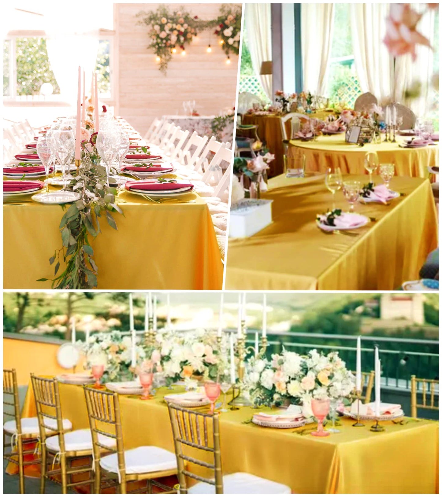 12 Pack Satin Polyester Tablecloth Rectangle Table Cloth Bright Silk Tablecloth Smooth Fabric for Wedding Banquet Party Events Birthday Celebration Anniversary Engagement Table Decor(57"x108",Gold)
