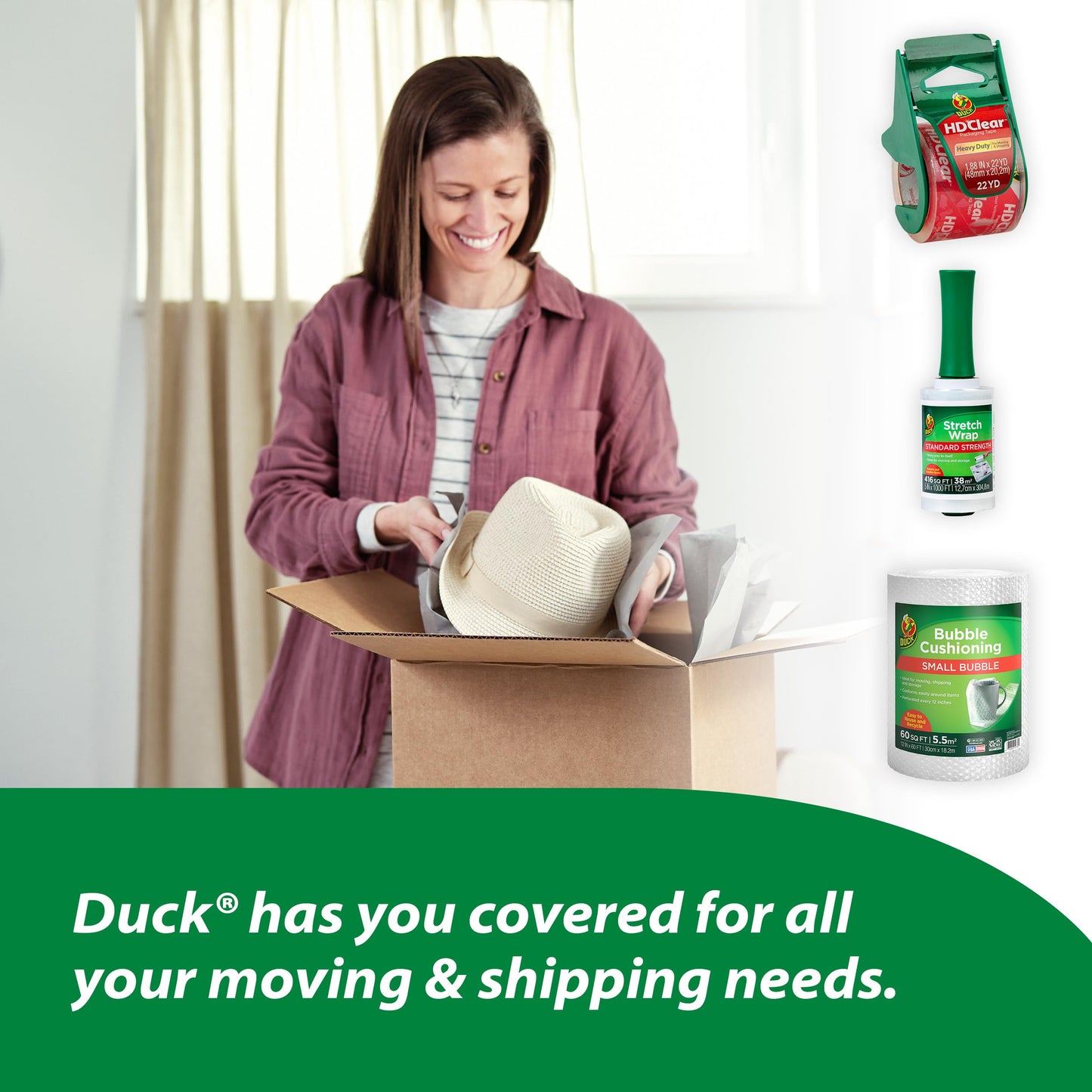 Duck HD Clear Extra Long Packing Tape - 6 Rolls of Heavy Duty Shipping and Moving Packing Tape – Clear Strong Packaging Tape for Boxes, Packing and Moving Supplies – 1.88 In. x 109 Yards (287975)