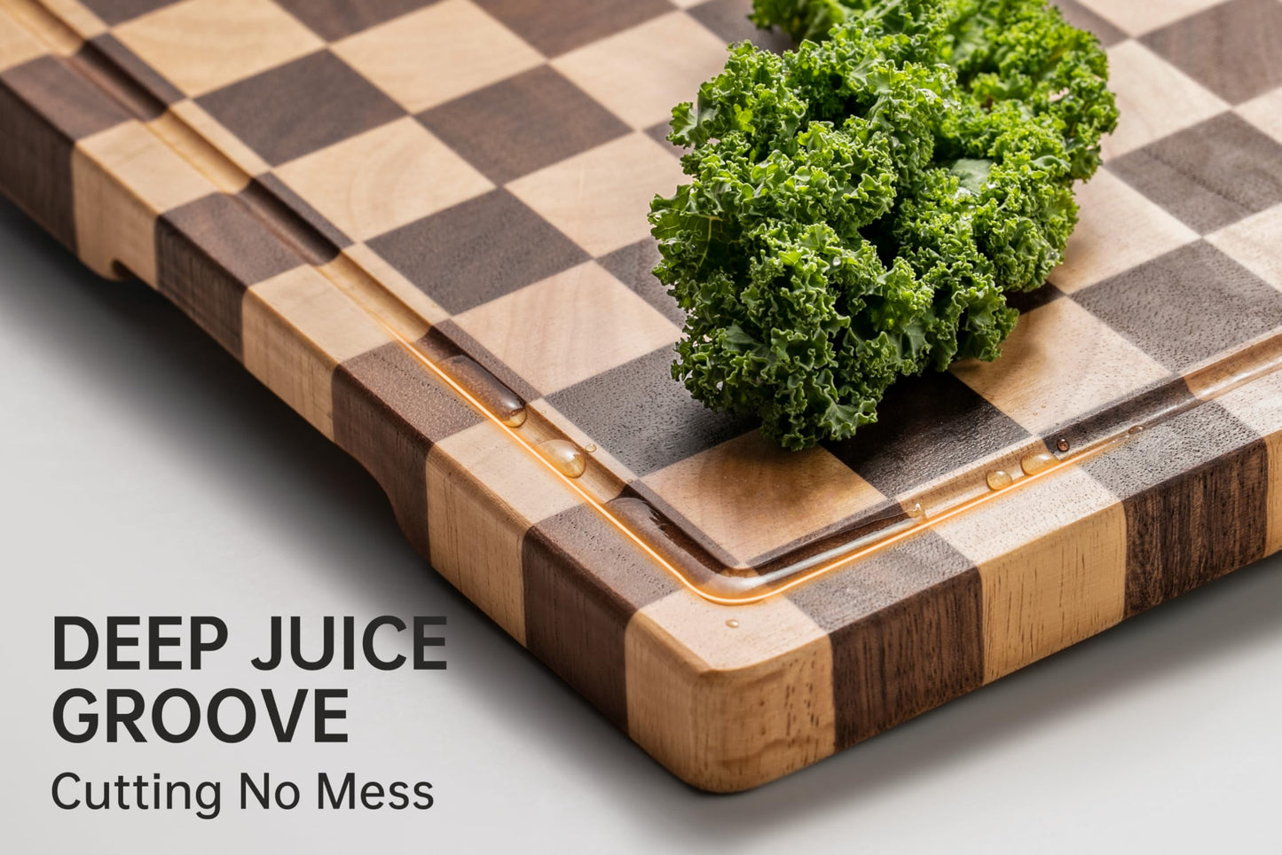 THETCHRY Cutting Boards for Kitchen, Checkered Cutting Board End Grain, Acacia Wooden Chopping Board with Juice Groove & Handle, Serving Tray for Meat, Bread & Fruit, 14"L x 11"W x 0.8"Th