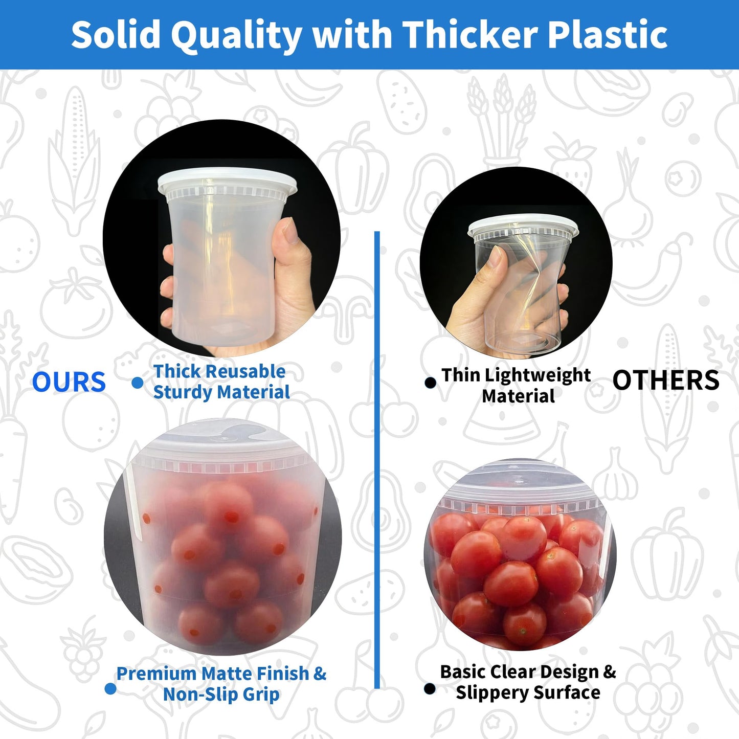 APSIC Plastic Deli Containers with Lids, 24 Sets 64oz Leakproof Soup Storage Containers for Family Soup & Leftovers, Round Meal Prep Cups, BPA Free, Microwave/Freezer/Dishwasher Safe