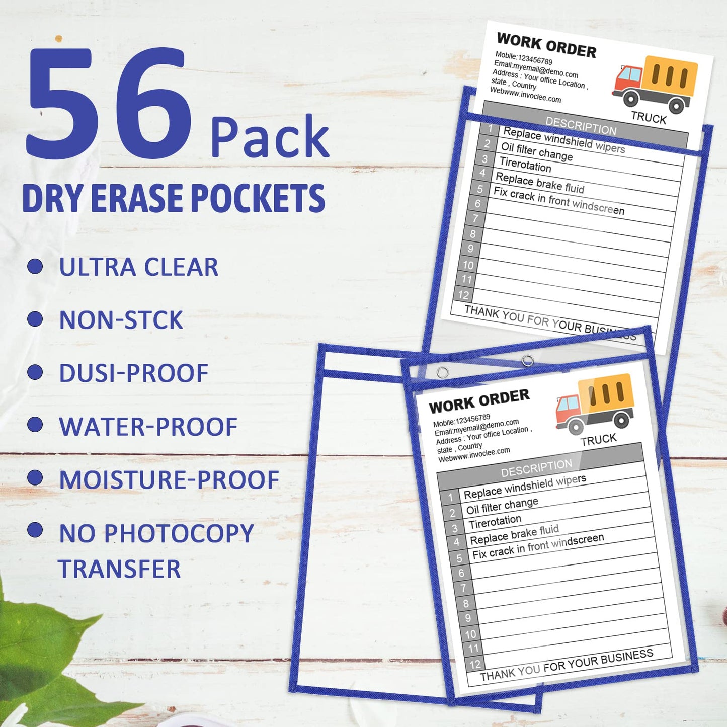 56 Pack Job Ticket Holders Reusable Dry Erase Pockets Plastic 10 x 13.8 Inch Shop Ticket Holders Sheet Protectors Job Order Pockets Teacher Supplies for Office Classroom Organization