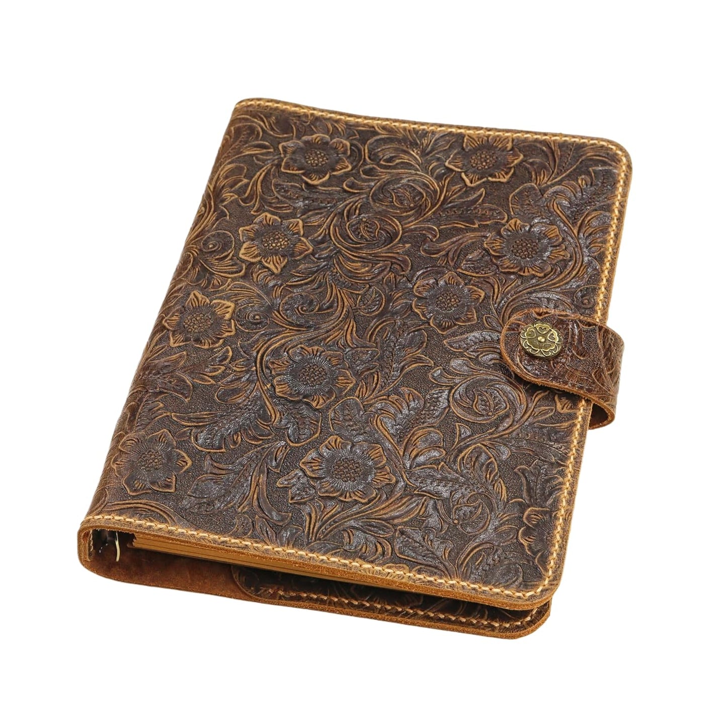 Vintage Floral Embossed Leather A5 Journal Binder, Writing Notebook with Pen Holder - Customizable Gift for Her W10-LAXBS-1