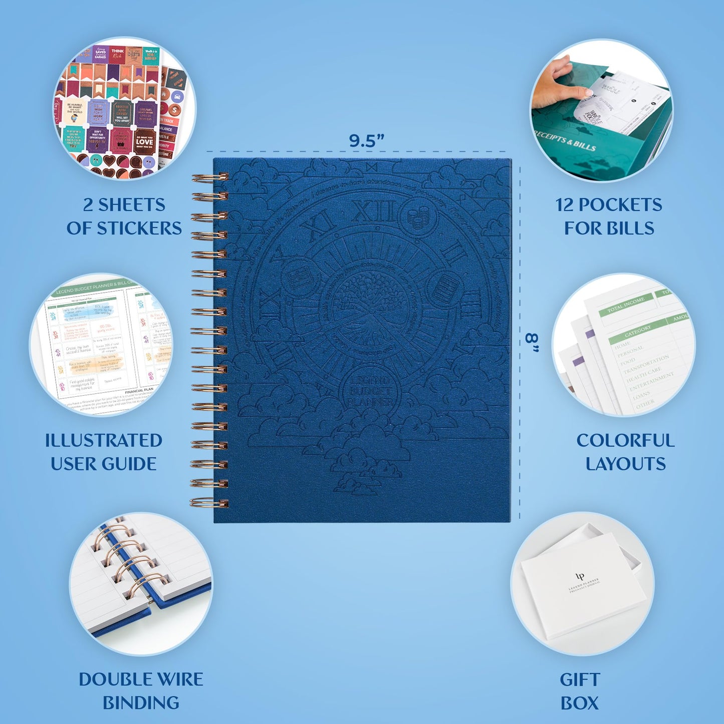 Legend Budget Planner & Monthly Bill Organizer with Pockets – Home Finance & Expense Tracker – Notebook for Household Budgeting (Mystic Blue)